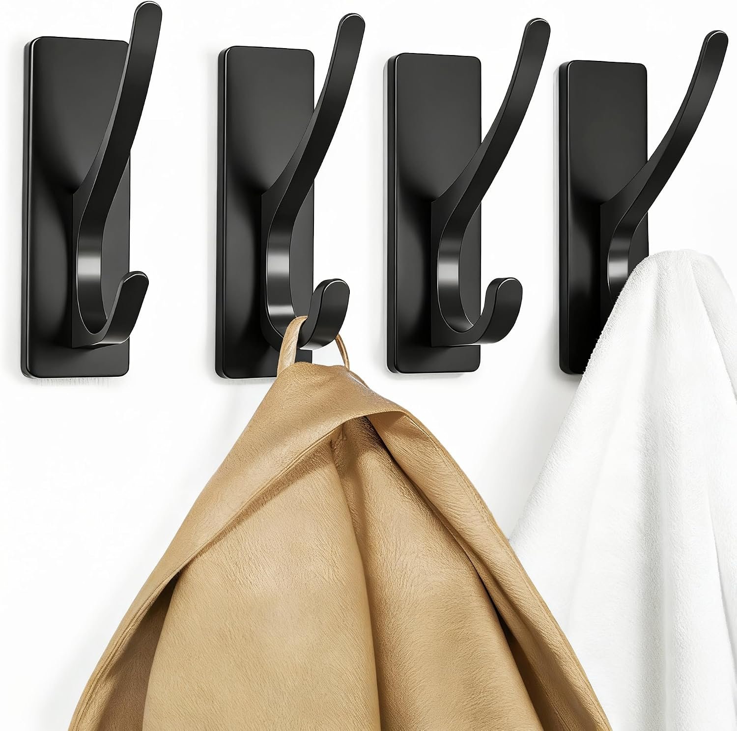 pickpiff Matt Black Self-Adhesive Hook, 13LB Hanger for Coat/Towel, 4-Pack