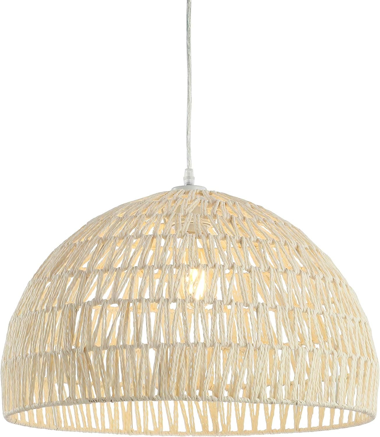 JONATHAN Y Campana 1-Light Pendant Dome Ceiling Lamp, 20″, Cream | Modern Coastal Farmhouse Decor, Adjustable Height, Woven Rope Metal Frame, LED Bulb Included, UL Listed