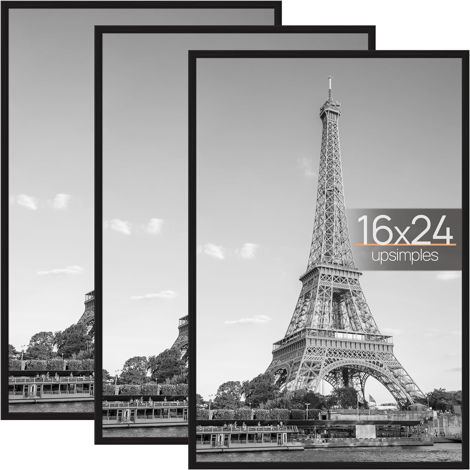 upsimples 16×24 Poster Frame, Easy Slide-In Assembly, Black, 3 Pack | Gallery Wall 16 x 24 Picture Frames Set for Family, Wedding, Christmas, Easy to Change Photos