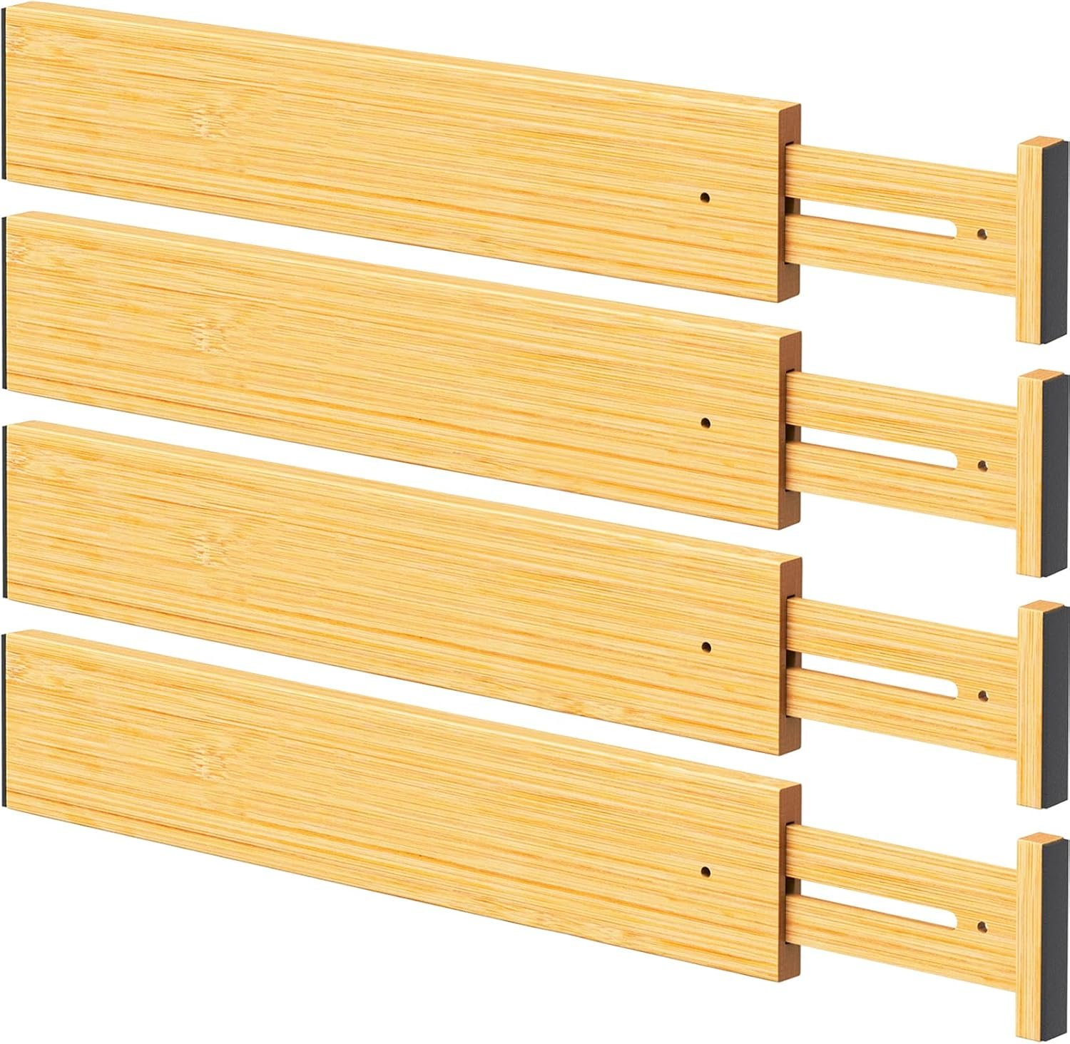 Bamboo Drawer Dividers Organizers, 2.56″ High, 17″-21.8″ Adjustable, 4 Pack | Expandable Separators, Great for Utensils, Kitchen, Bedroom, Dresser and Office Storage