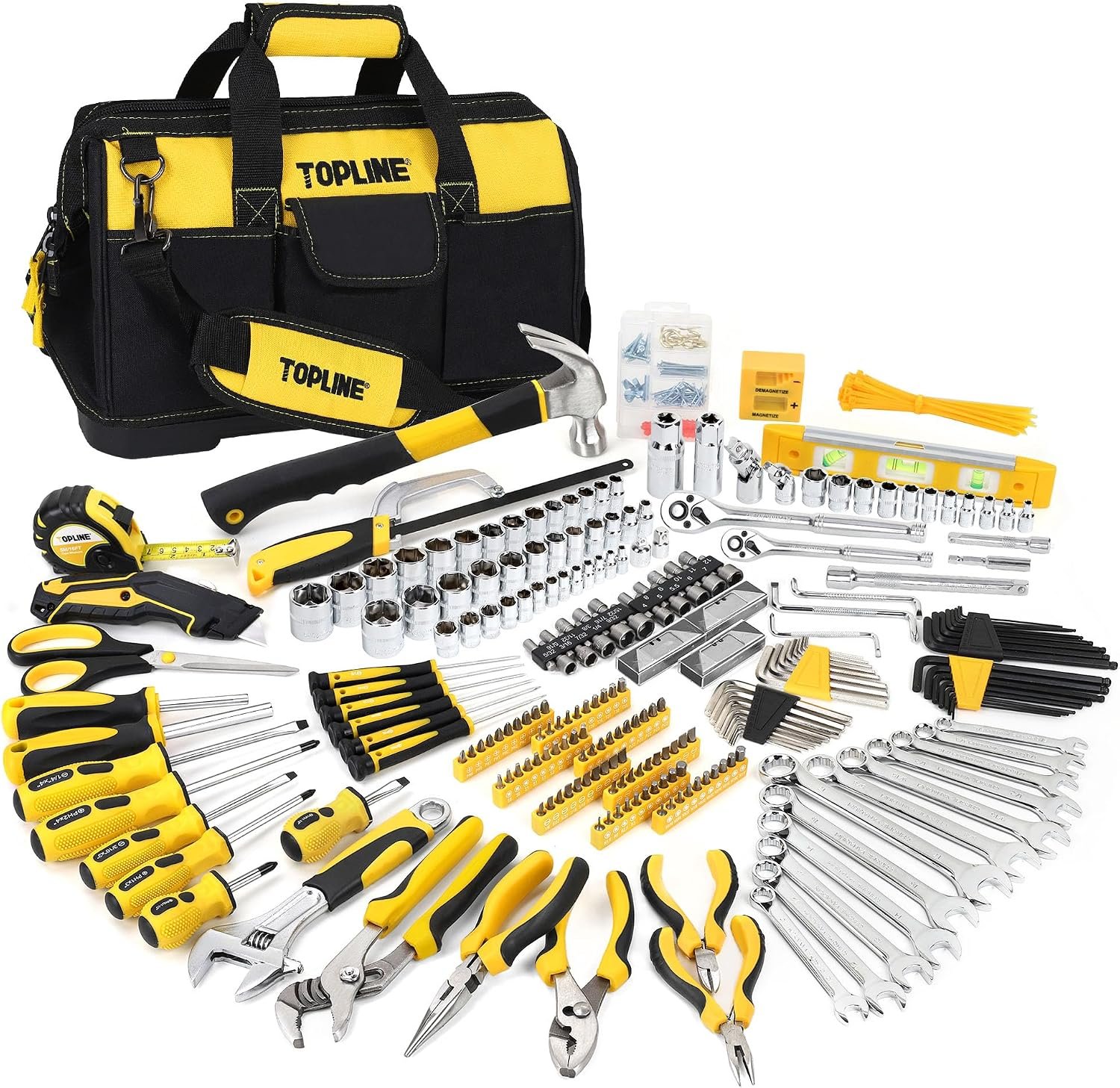 TOPLINE 467-Piece Household Home Tool Kit with Bag, Tool Set for Mechanics | Heavy Duty Hand Tool Set Included, Tool Kits for Men, Tool Kits for Home General Maintenance, Basic Applications