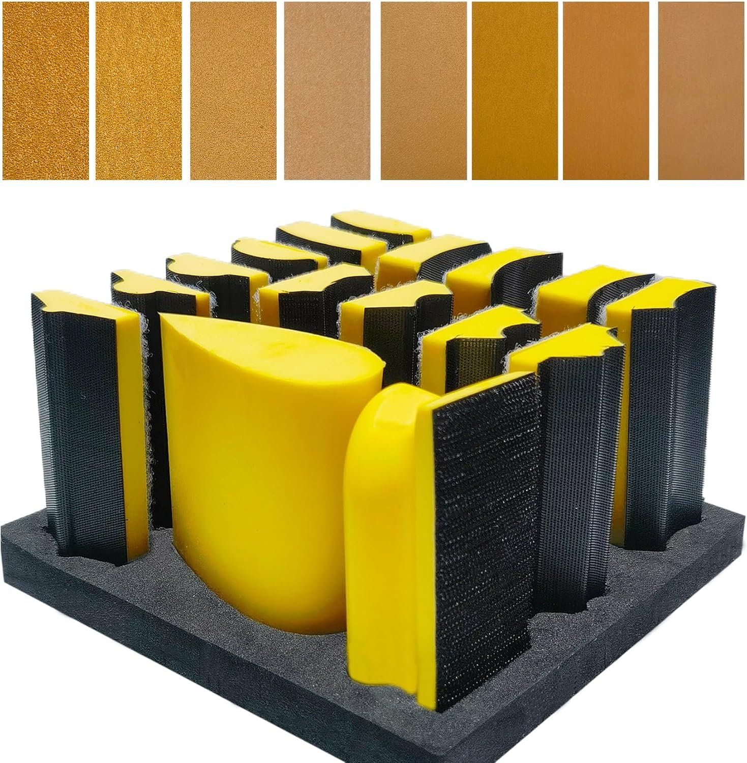 Total 56 PCS Hand Sanding Block Set- 16 PCS Contoured Profile Sander Block + 40 Sheet Sandpaper Kit – Interchangeable Assorted Convex & Concave Shapes for Moldings,Woodworking, Auto Paint and Crafts