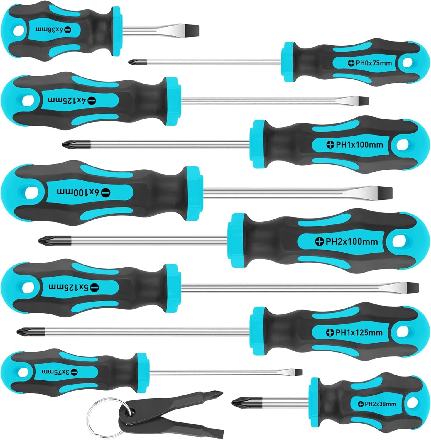 Amartisan 10-Piece Magnetic Screwdrivers Set, 5 Phillips and 5 Slotted Tips Professional Cushion Grip Screwdriver Set 2pcs Portable Multifunction Key Mini Screwdriver (Blue)