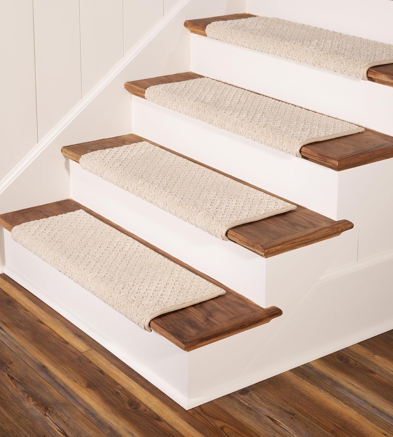 Oak Valley Designs™ Rounded Bullnose Carpet Stair Treads – Anti Slip Indoor Stair Mats for Wooden Stairs, Style: Bayside Charm, Crystal Canyon 31″ W X 9.75″ D (Set of 14)