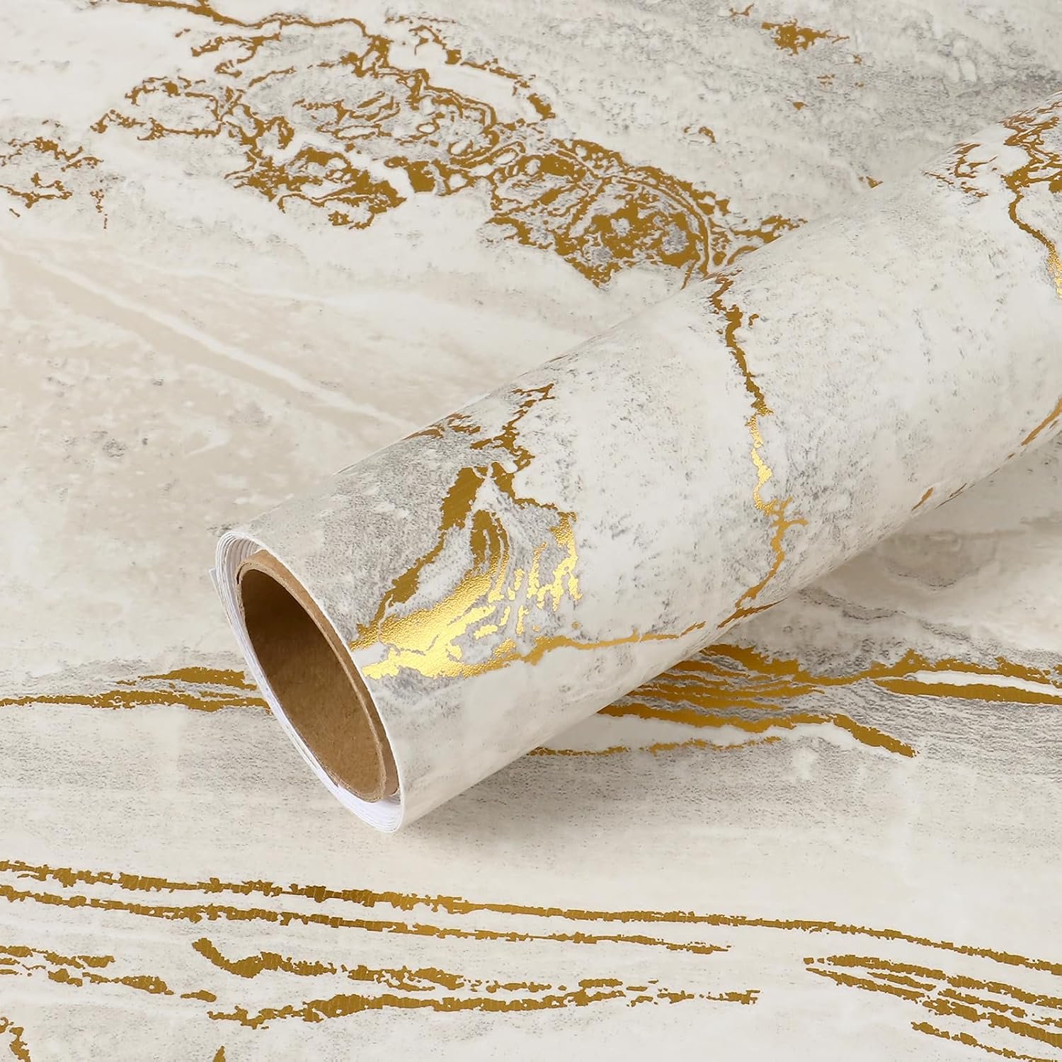 VEELIKE Matte Beige Gold Marble Countertop Contact Paper Kitchen Countertop Peel and Stick Waterproof Granite Marble Wallpaper 15.7”x354” Adhesive Countertop Covers for Bathroom Desk Table Walls