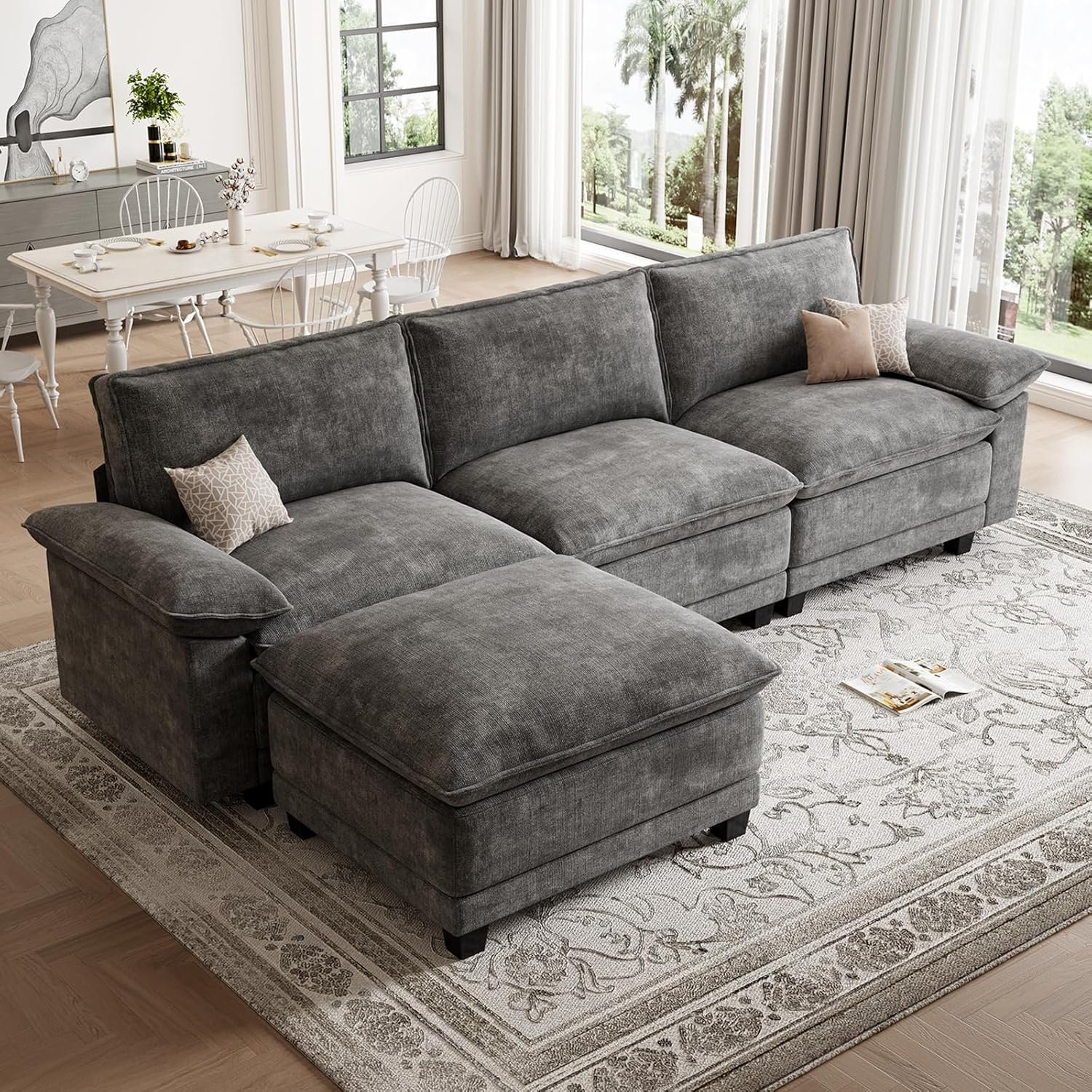 108″ Modular Sectional Couch, L Shaped Cloud Sofa for Living Room | Comfortable Foam Cushions, Sturdy Frame, Appealing Appearance, Easy Assembly, Soft Chenille, Modular Design, Dark Gray