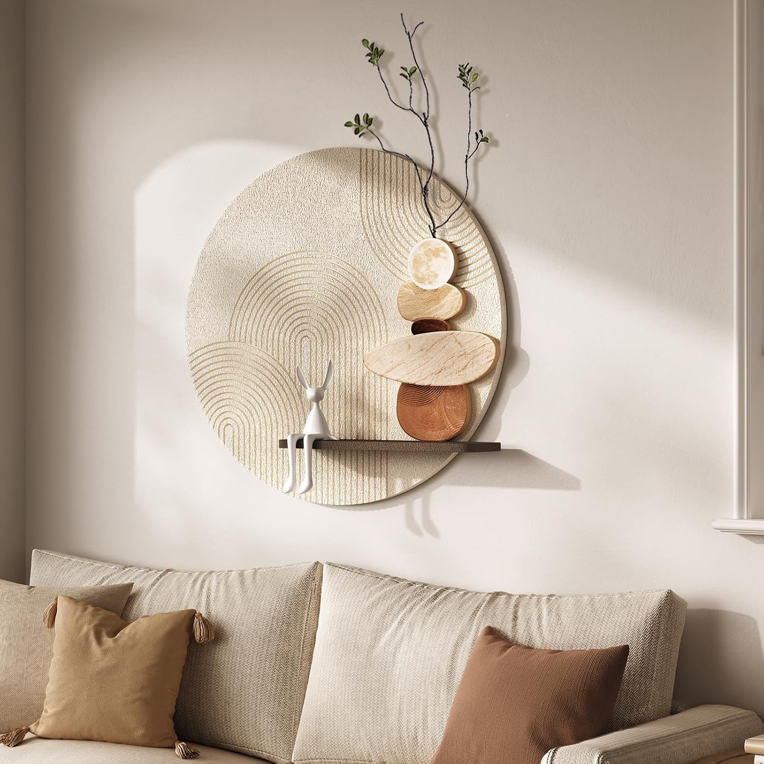 3D Textured Abstract Modern Round Wall Art Decor for Living Room, 24×24 In