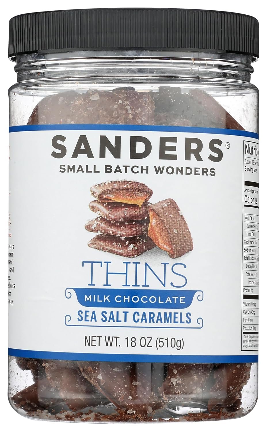 Sanders Milk Chocolate Sea Salt Caramel Thins – 18 oz. Tub