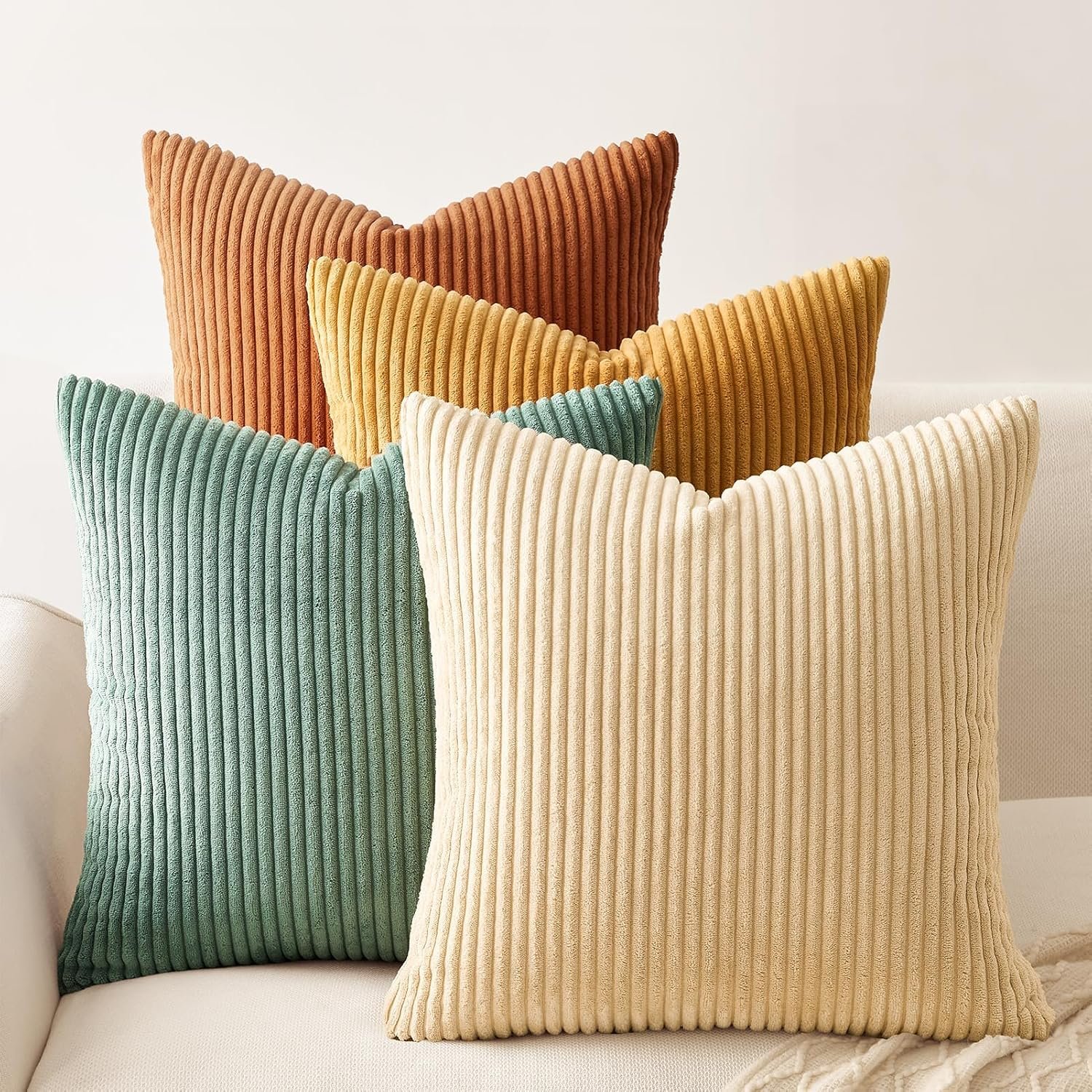 Topfinel Decorative Throw Pillow Covers Cushion Cases, Set of 4 Soft Velvet Modern Double-Sided Designs, Mix and Match for Boho Farmhouse Fall Home Decor (18×18 inch, Orange/Teal)