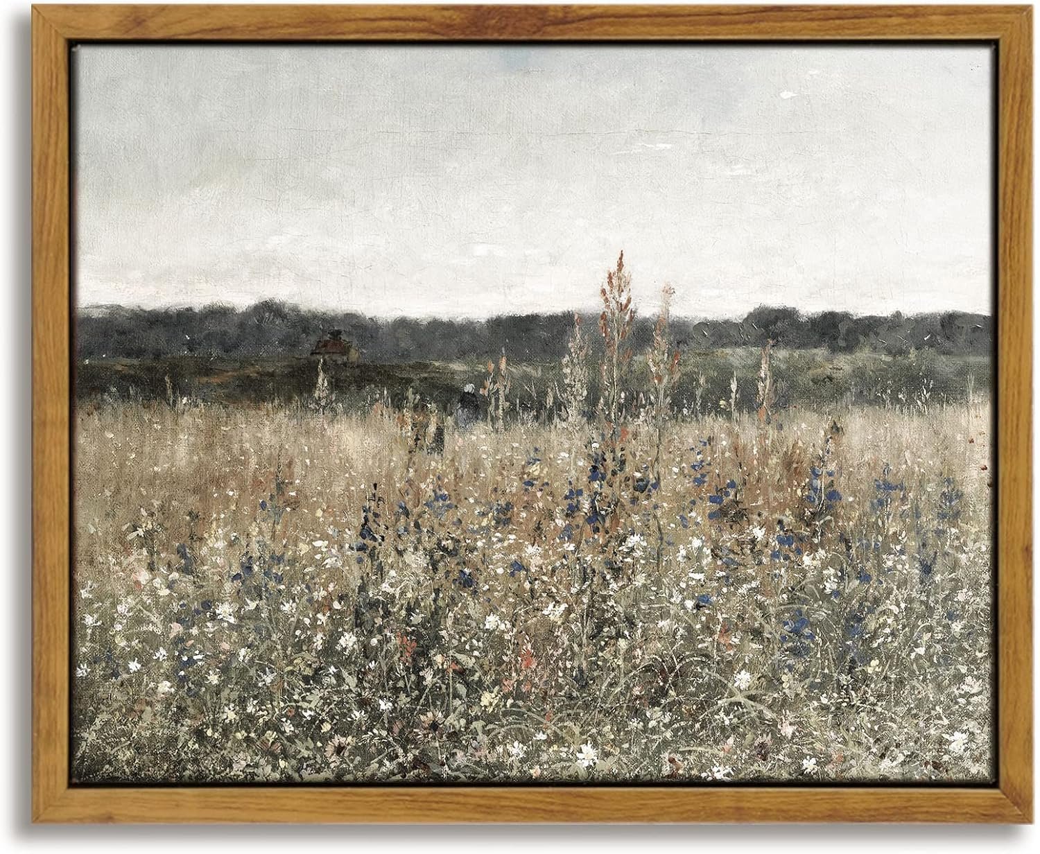 InSimSea Framed Canvas Wall Art Vintage Decor, Bathroom Art Classical Wildflower Painting, Country Landscape Decor for Living Room Bedroom, 8″x10″