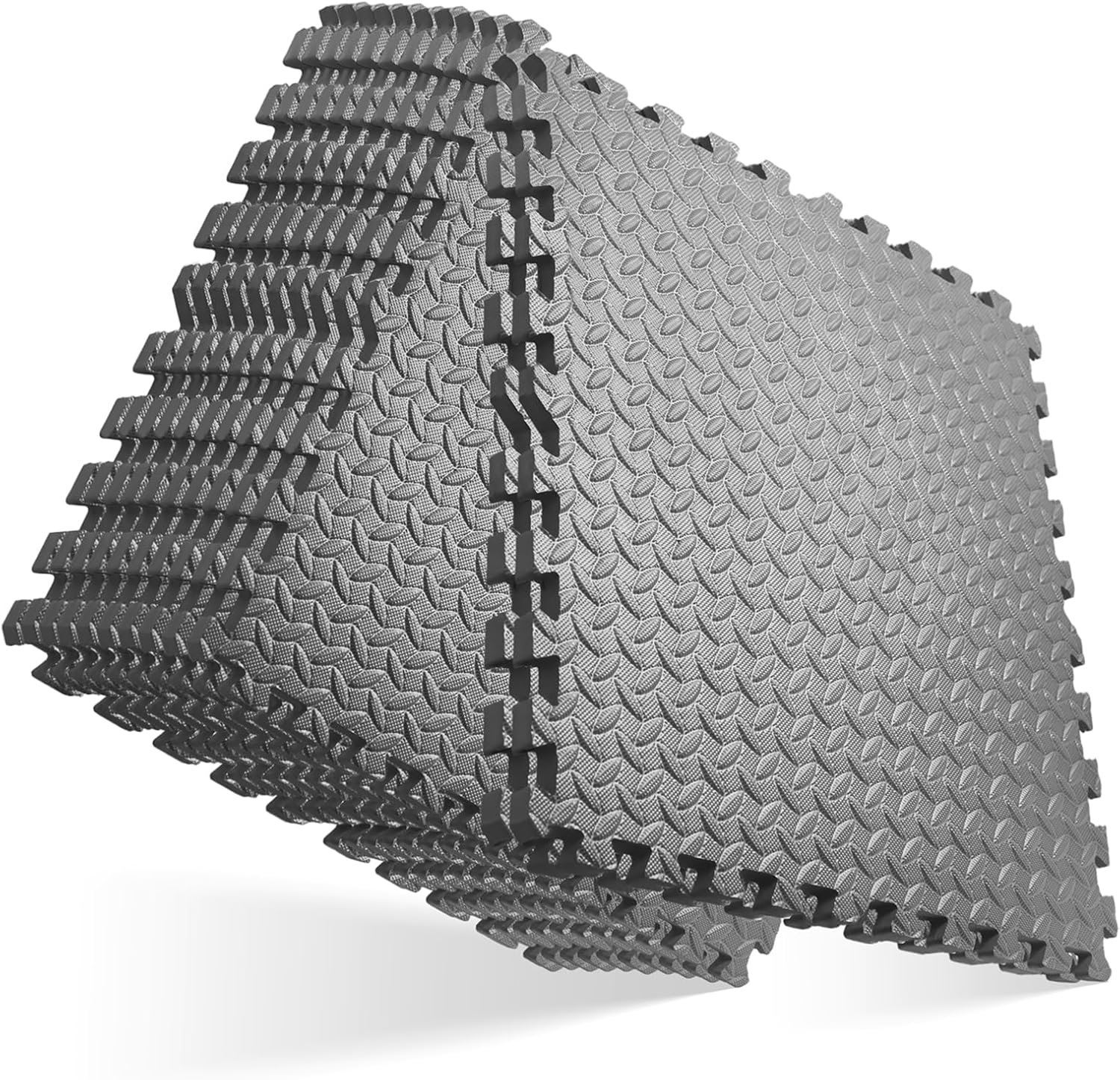 GWT Interlocking EVA Foam Floor Tiles 24×24 Inch 0.4 Inch Thick Gym Flooring for Home Gyms Garages and Basements, 12 Pack Covers 48 Square Feet, Shock-Absorbing Easy Snap-Together Install