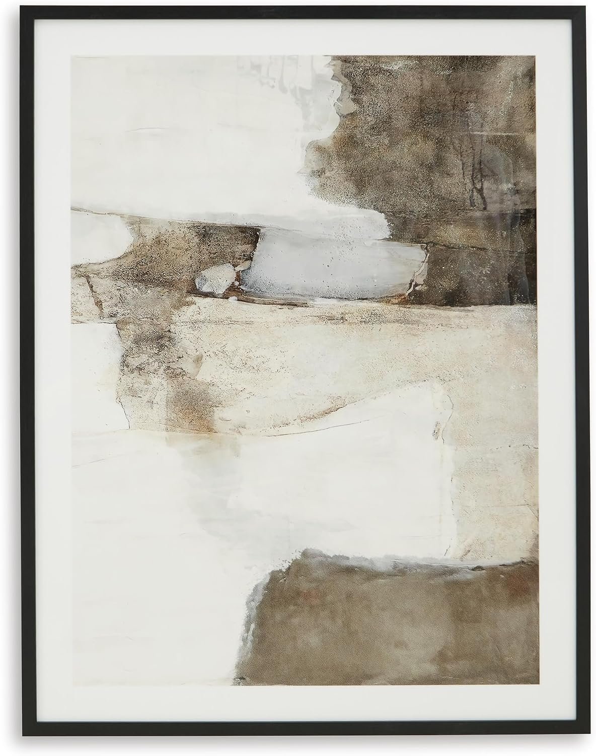 Signature Design by Ashley Aldricton 30×40 Contemporary Framed Wall Art | Abstract print, Neutral brown and white earth tones, Protective clear acrylic front, Black polystyrene frame, 4-way hang