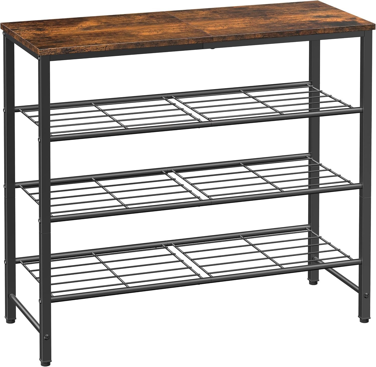 Kitsure Shoe Rack for Closet, Shoe Storage, 29.5″ Wide – 4 Tier, Brown | Space-Saving Shoe Organizer with Leveling Feet, Sturdy & Rust-Proof Wooden Shoe Rack for Entryway, Bedroom, Living Room