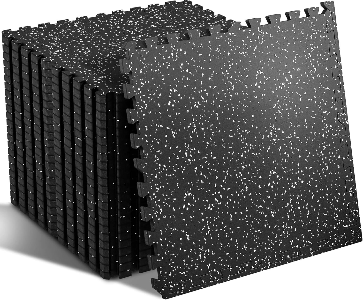 SUPERJARE 0.56” Thick 48 Sq Ft Rubber Top Gym Flooring for Home Gym | High Density Gym mat with Upgraded Rubber Top, 12 Pcs Interlocking EVA Foam Exercise Equipment mat, Workout Mat, Black/Grey