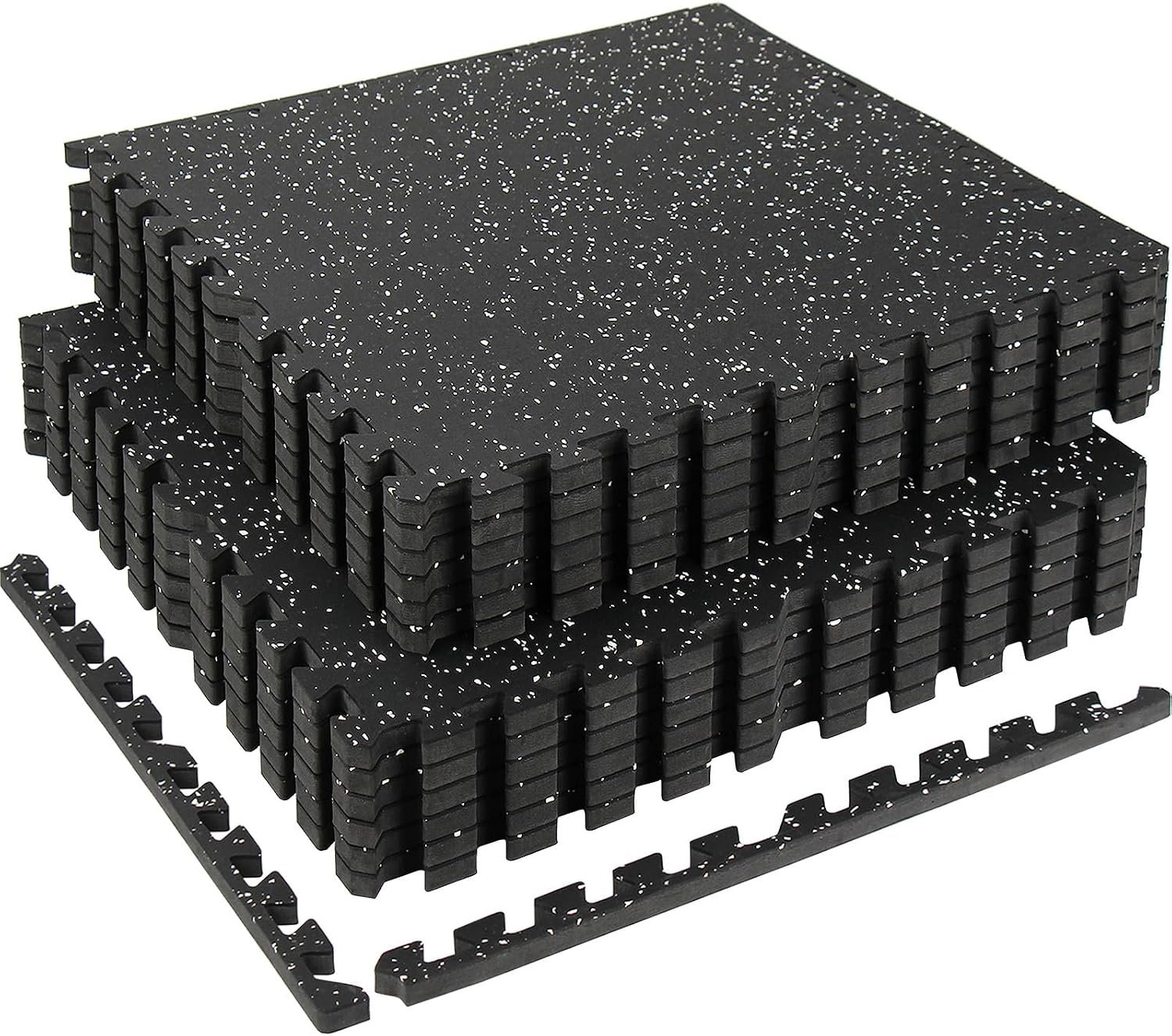 0.56″ Rubber Top Gym Flooring, 12 Tiles 48 Sq Ft Heavy Duty Interlocking Gym Mats for Home Gym, Non-Slip High Density EVA Foam Workout Mat, Protect Floors from Weights, 24x24in, Black/White