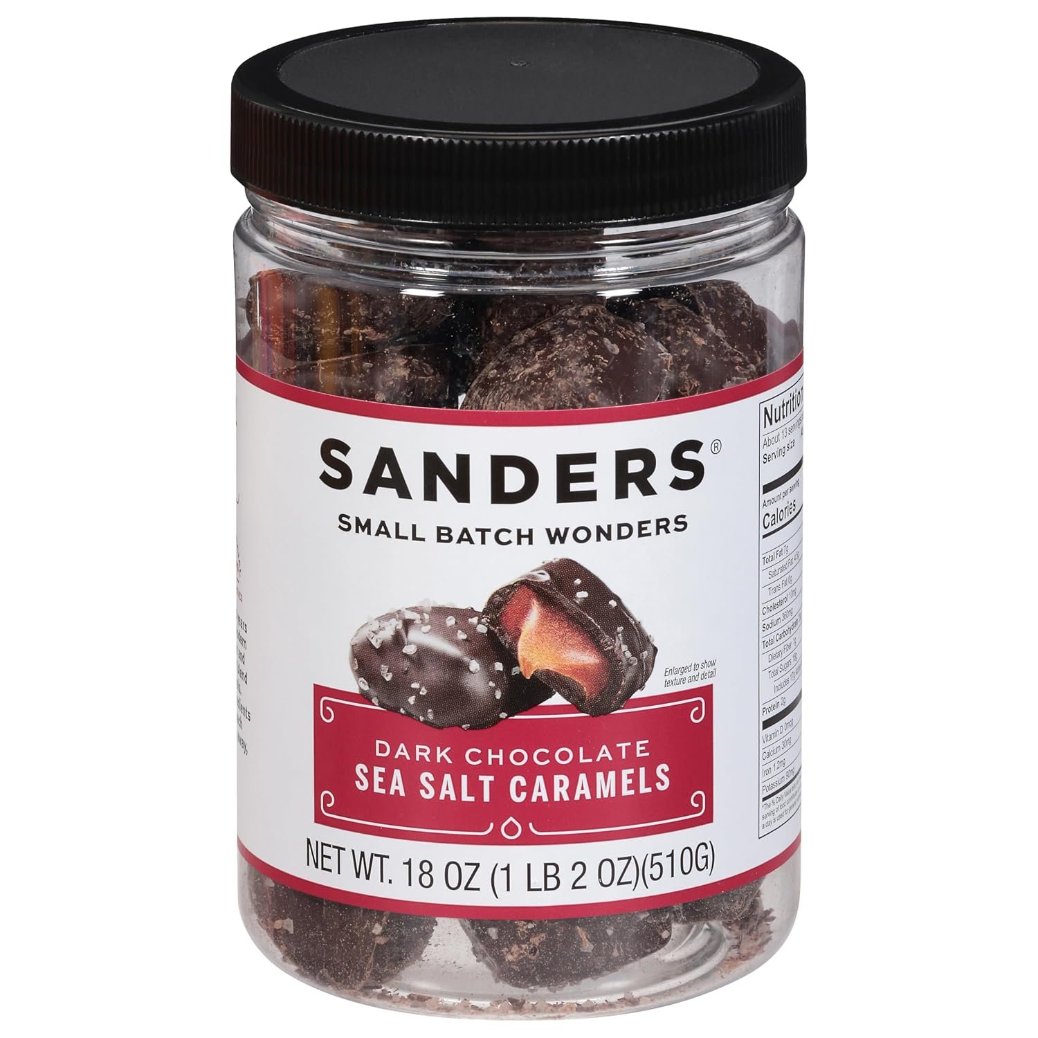 Sanders Dark Chocolate Sea Salt Caramels – 18 oz Tub