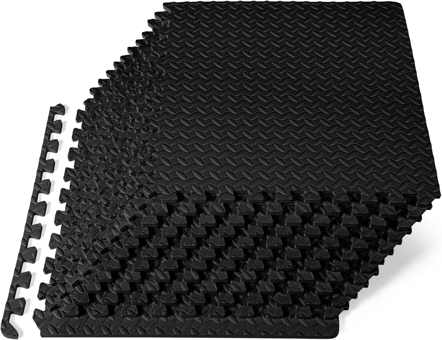 ProsourceFit Exercise Puzzle Mat ½-inch, EVA Interlocking Foam Floor Tiles for Home Gym, Workout Equipment, Kids Play Areas, Black, 48 SQ FT – 12 Tiles
