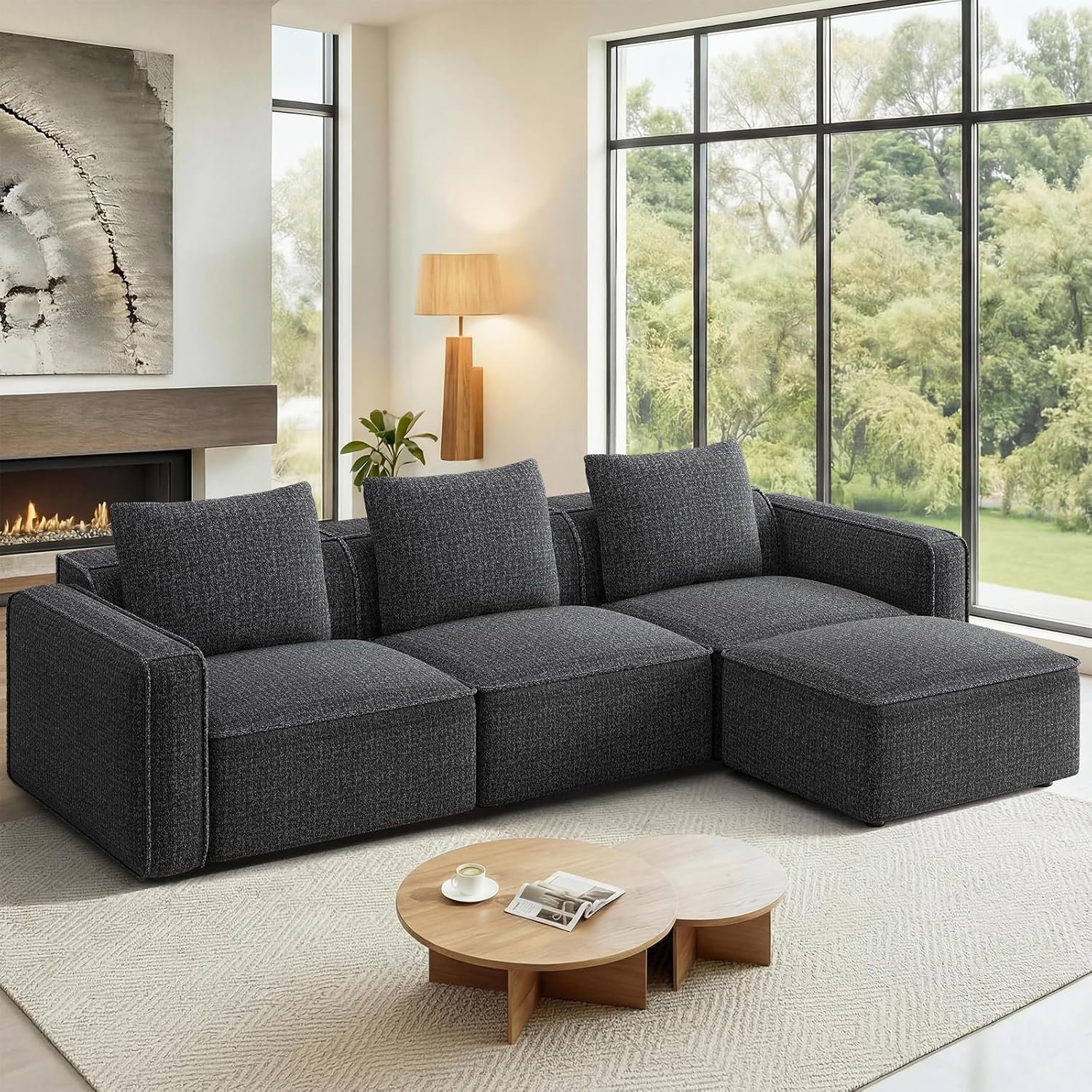 Welzona 103″ Modular Sectional Sofa, Sectional Couch, Sofas for Living Room | Comfy Cloud Couch, Tool-Free Setup Couches for Living Room, Wood Frame L Shaped Couch with Ottoman, 22″ Deep Seat, Grey Sofa