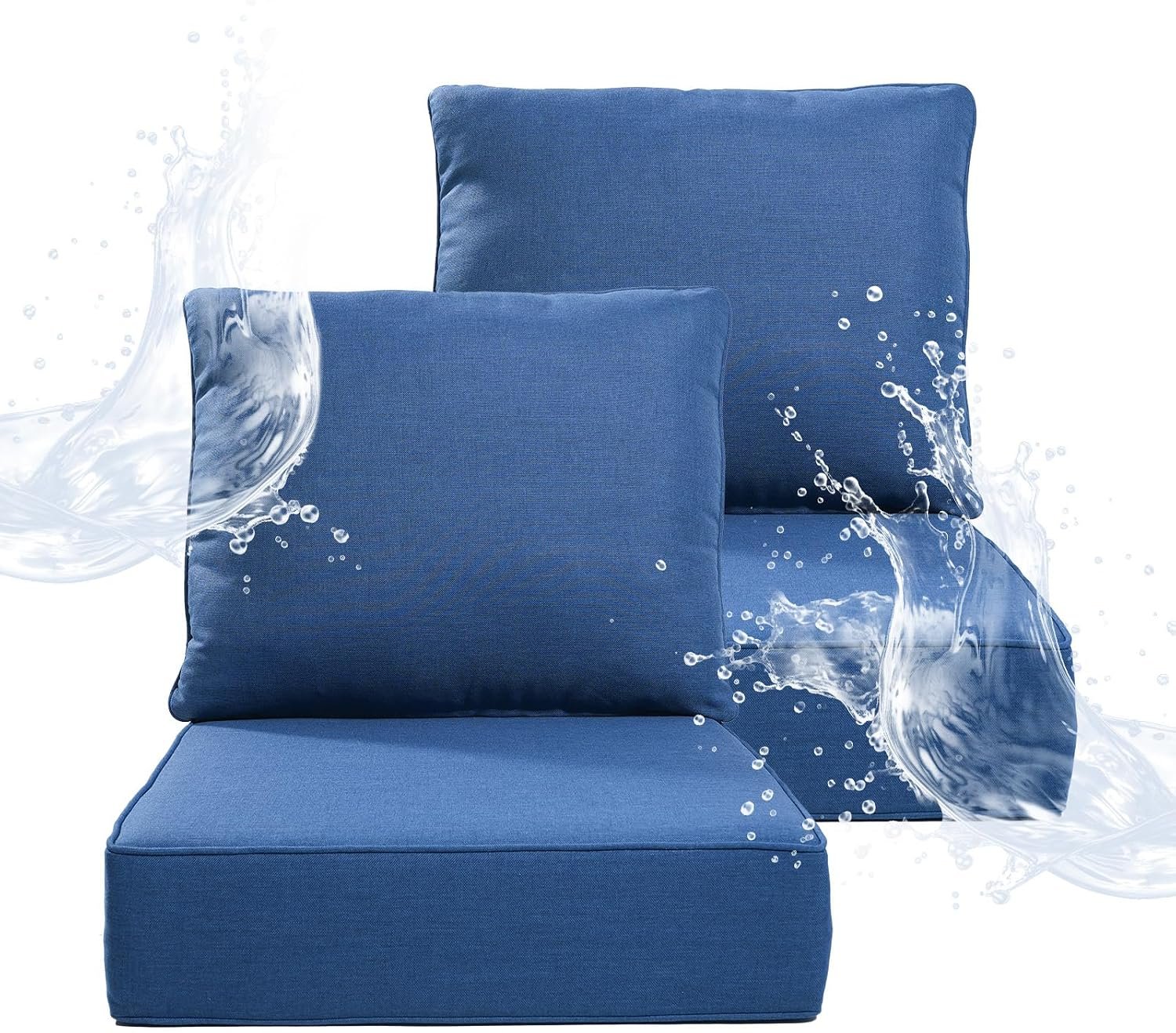 6″ Thicker Outdoor Chair Cushion 2 Sets – 24″ *24″ *6″ Waterproof Patio Furniture Cushions with Removable Cover, 28D High Density Sponge Filling Thicken Outdoor Patio Cushions – Blue