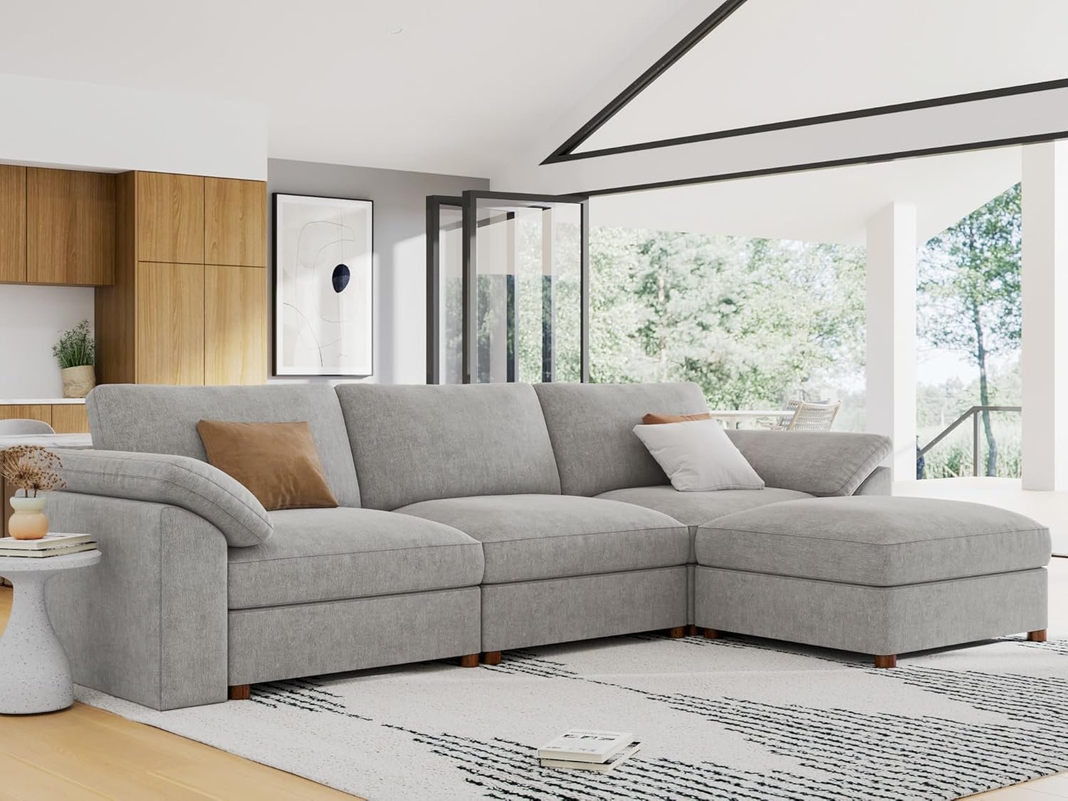 EASE MOOSE Oversized L Shape Sectional Modular Sofa,Wide Deep seat Sectional Sofa,Comfortable Grey Cloud Modular Sofa