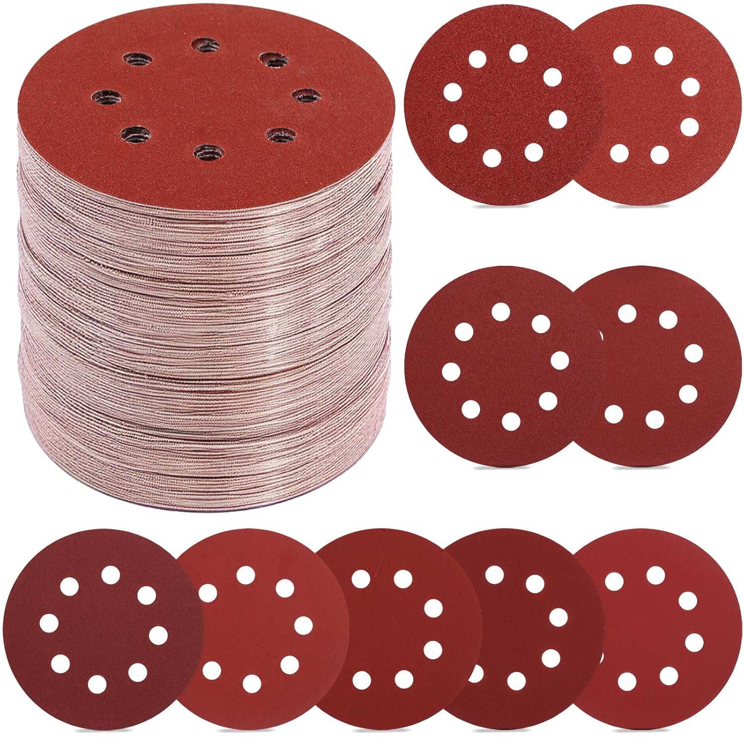 YNZDRWA 70 PCS 5 Inch 8-Hole Sanding Discs, 9 Mixed Grits | 40 80 120 180 240 320 400 600 800 Grit Hook and Loop Sandpaper for Random Orbital Sander