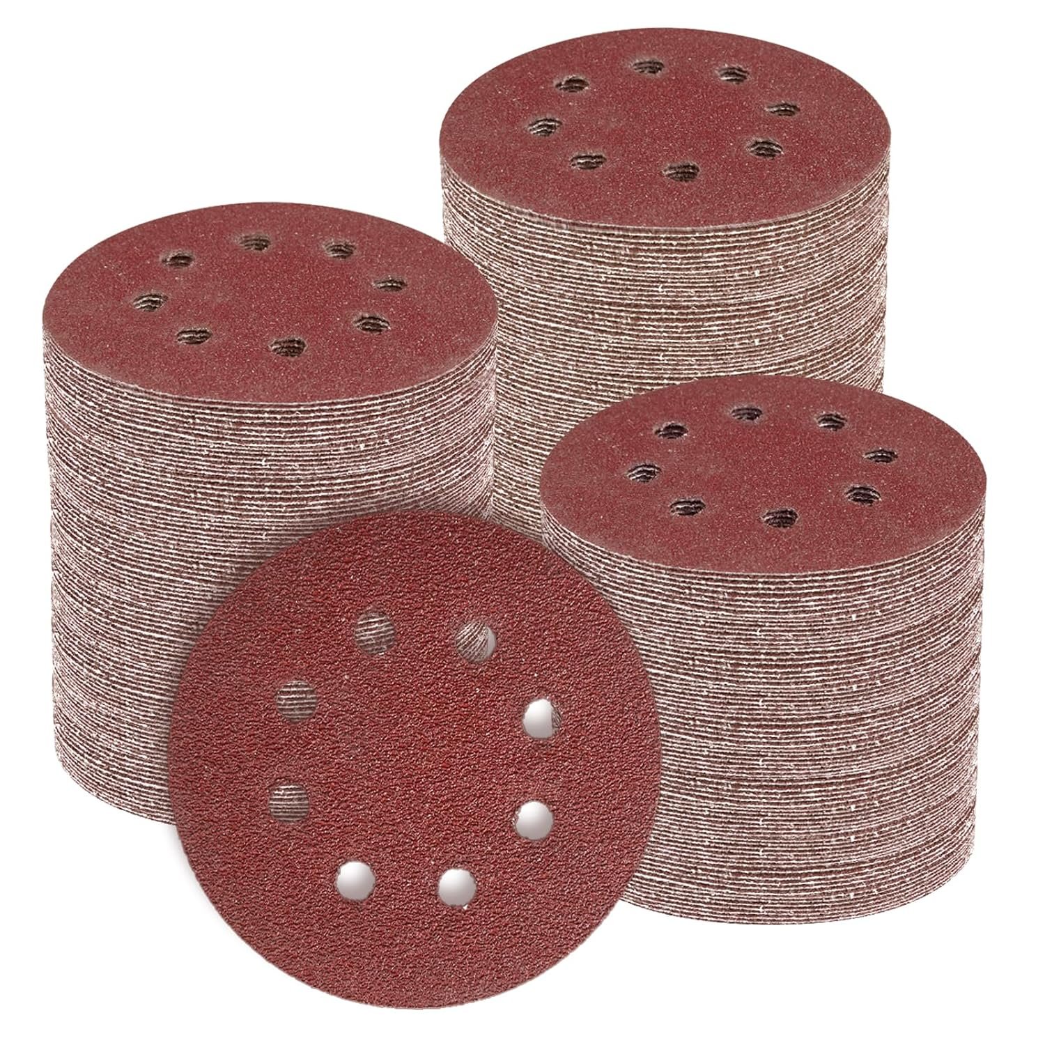 250 PCS 5-Inch 8-Hole Hook & Loop Sanding Discs Set, 40 60 80 120 150 240 320 400 600 Grit Sandpaper for Random Orbital Sander