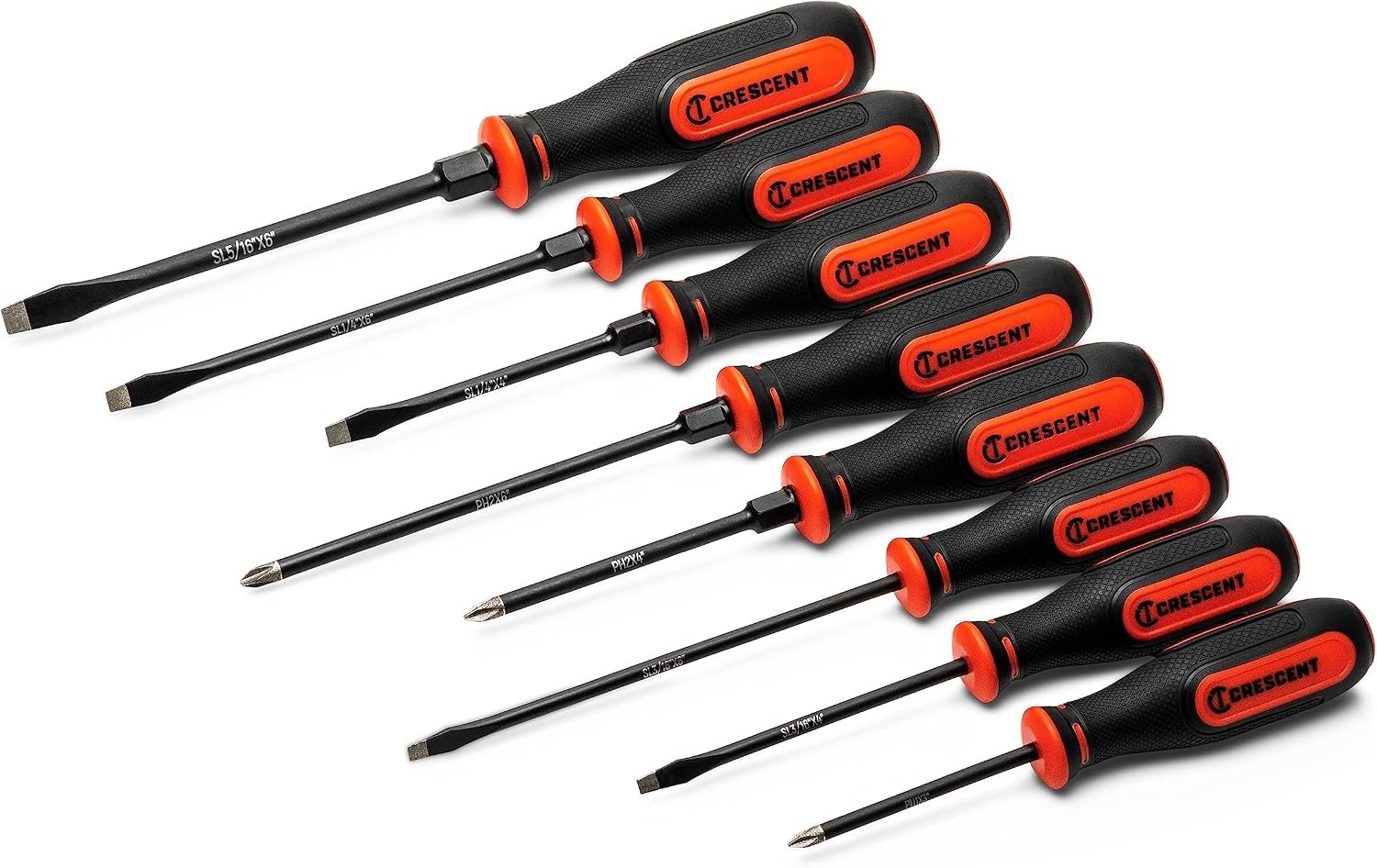 Crescent 8PC Diamond Tip Dual Material Screwdriver Set with Phillips and Slotted Screwdrivers – CDT8PCSET