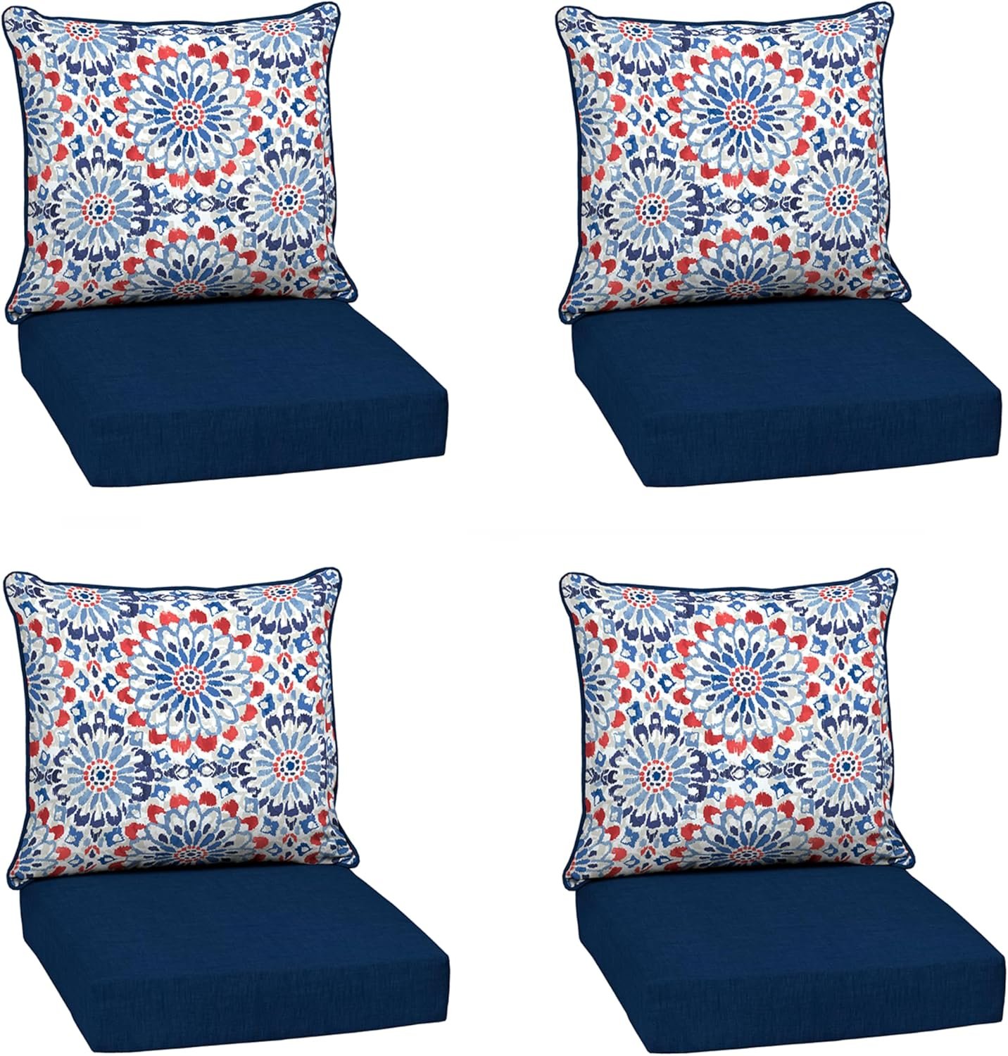 Arden Outdoor Deep Seat Cushion Set (4-Pack), 24 in x 24 in, Weather-Proof, Rain-Proof, Fade Resistant Patio Cushion for Chair, Sofa, and Couch Clark Blue | Outdoor Sofa, Couch, Conversation Set, Weather-Proof, Rain-Proof, Fade Resistant for Chair, Mold and Mildew Resistant