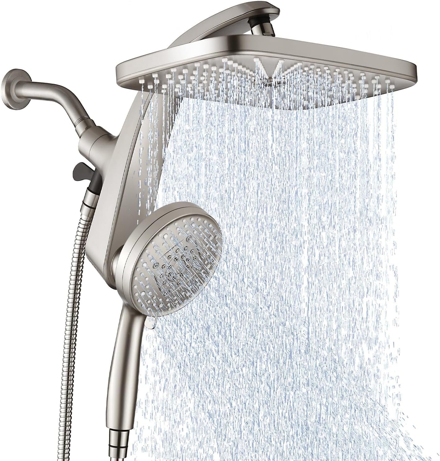 12″ High Pressue Rain Shower Head with Handheld, 9 Sprays Hand Showerhead | Shower Heads with Handheld Spray Combo, Dual Head, Built-in Magnetic Docking, Power Jets, 59″ Shower Hose, Nickel 1.8GPM