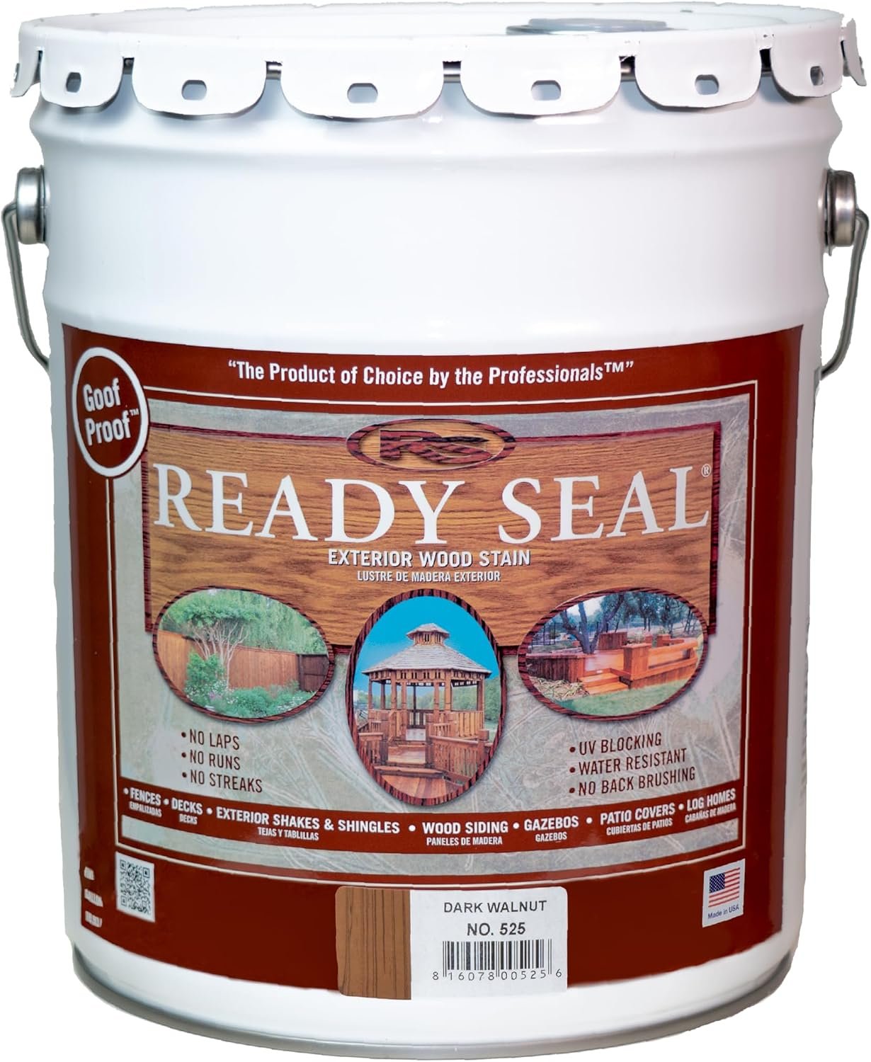 Ready Seal Exterior Wood Stain & Sealer, Dark Walnut, 5 Gallon | 5 Gallon semi-transparent “Goof Proof” oil-based stain & sealer for decks, fences, siding & pergolas; no primer, no streaks.
