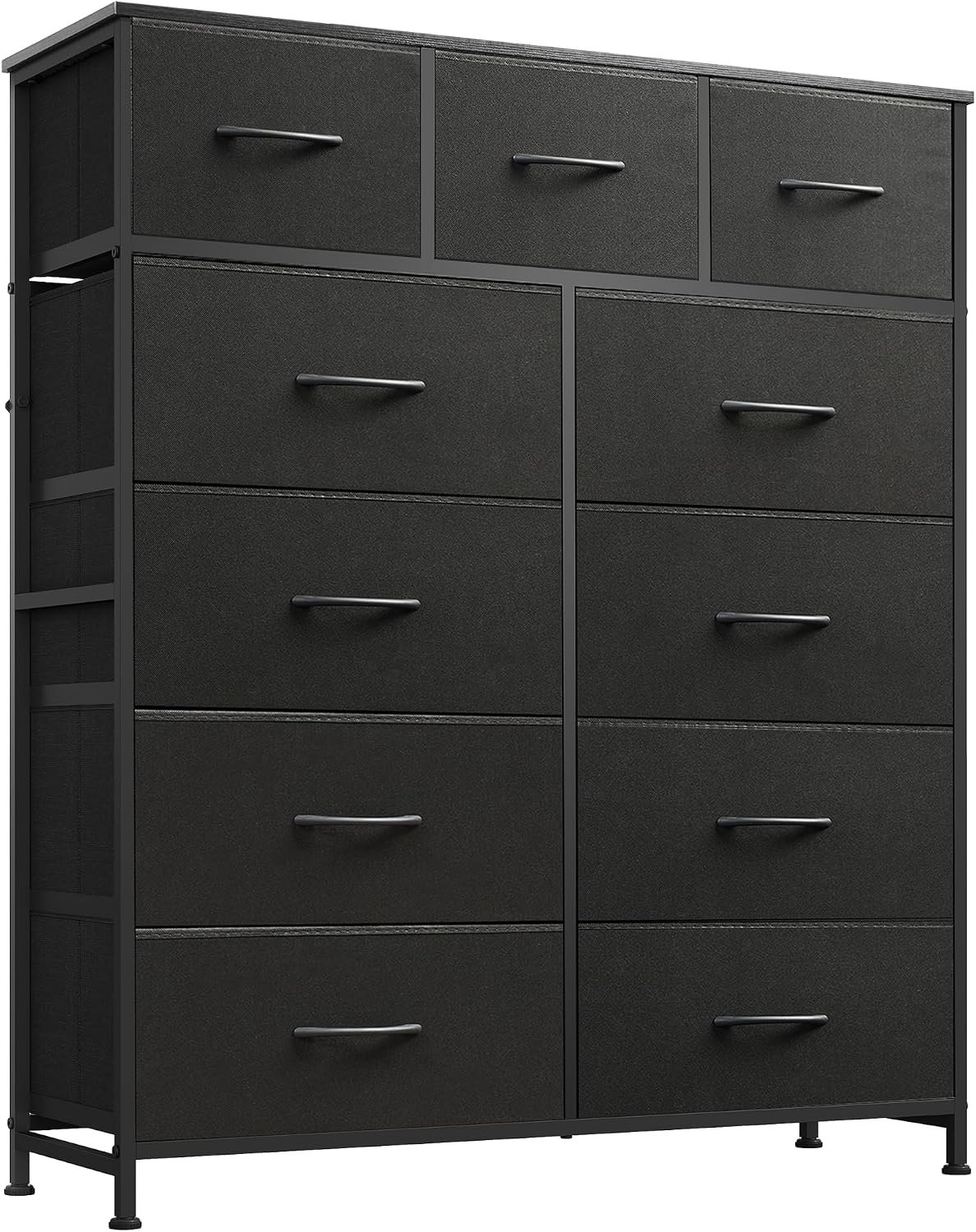 WLIVE Tall Dresser for Bedroom, 11 Drawer Chest of Drawers, Charcoal Black | 11 fabric storage drawers, Tall high-capacity design, Bedroom or dorm use, Sturdy steel frame, Smooth wood tabletop