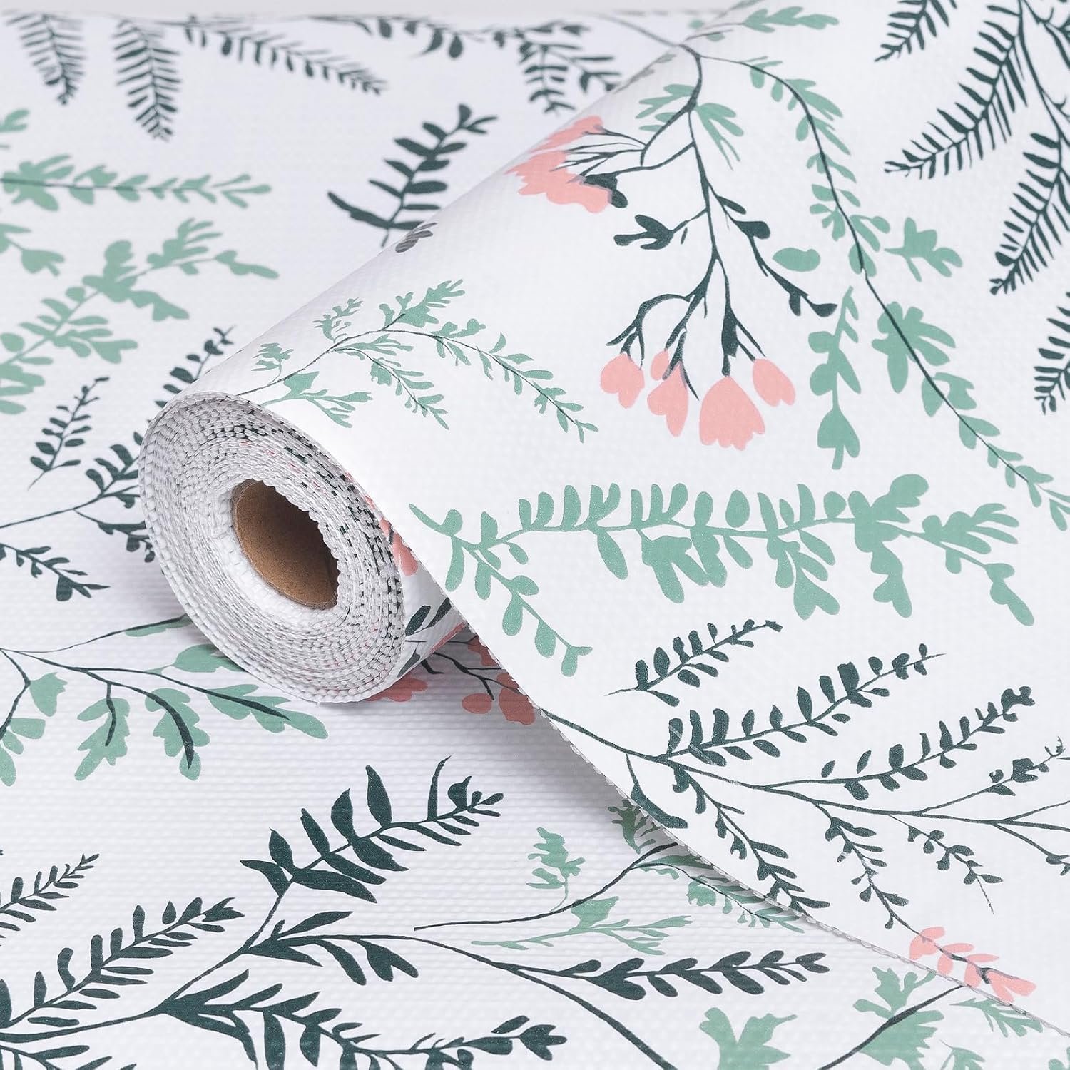 Fern Floral Shelf Liner and Drawer Liner, Non-Adhesive Kitchen Cabinet Liner, Non-Slip Shelf Paper for Shelves, Waterproof Washable Mats for Dresser Cupboard Bathroom, 12” x 10 FT
