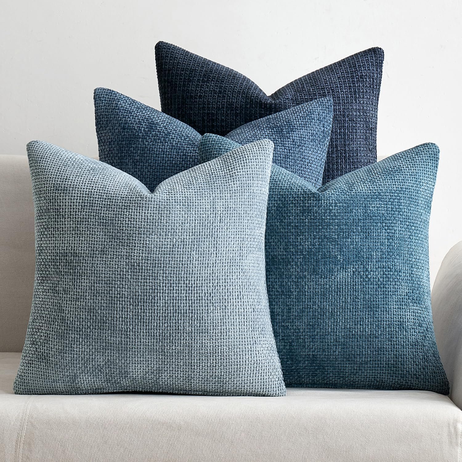 MIULEE Soft Decorative Chenille Pillow Covers Blue Series 18×18 Pack of 4 | Modern Coastal Decor, Blue Gradient Set, Couch Throw Pillows, Farmhouse Boho Cushion Covers for Sofa Bed Living Room
