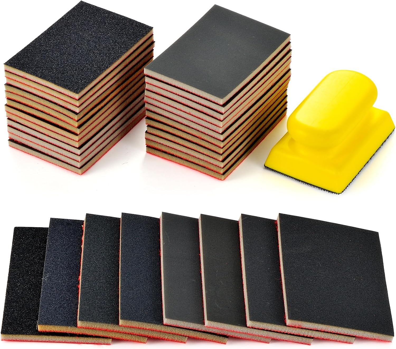 MAXMAN 24PCS Sanding Sponge Set,180-3000 Grit Soft Foam Hand Sander Block,3×4 Inch Wet Dry Sandpaper,Ultra Fine Sandpaper Sponge, Reusable Sanding Pads for Metal Wood Furniture Model Drywall Polishing