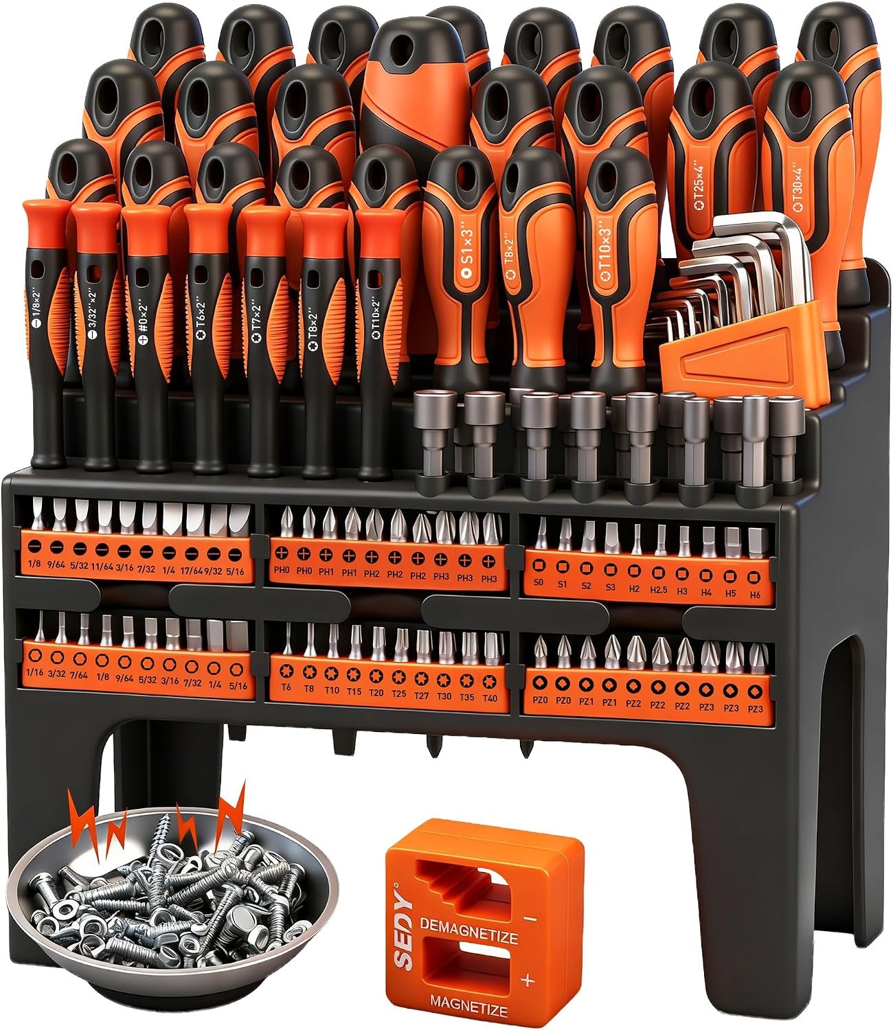 124-Piece Magnetic Screwdriver Set with Plastic Racking, Precision Screwdrivers, Magnetizer, Demagnetizer, Allen Keys, Nut Drivers, Ratchet Handles, Sockets & More – DIY Tools for Men, Tools Gift