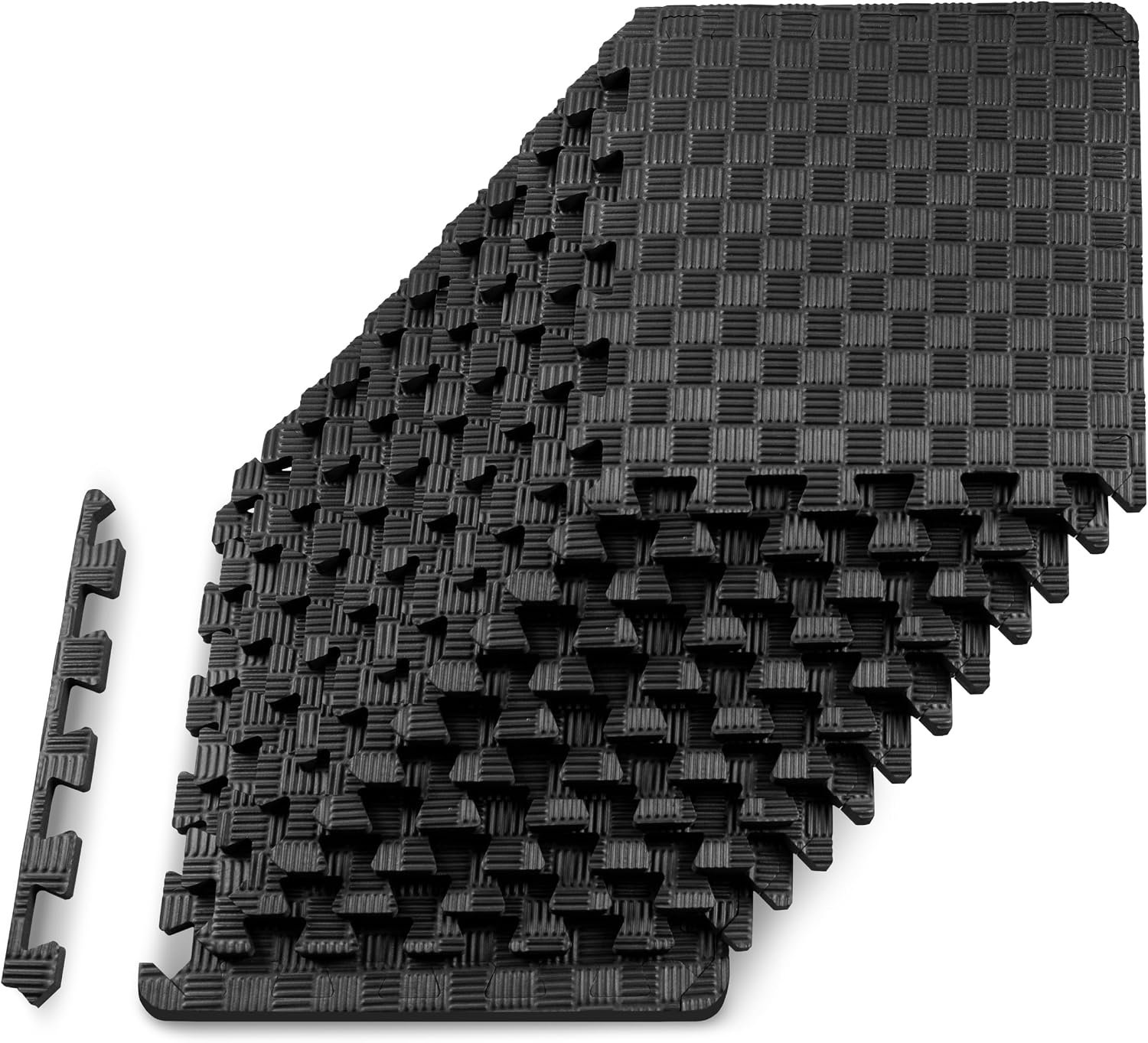 ProsourceFit Exercise Puzzle Mat ½-inch, Checkered EVA Foam Floor Tiles w/ Non-Slip Texture, Interlocking Design for Adjustable Gym Surfaces, Shock Absorbing, Black, 12 SQ FT – 12 Tiles