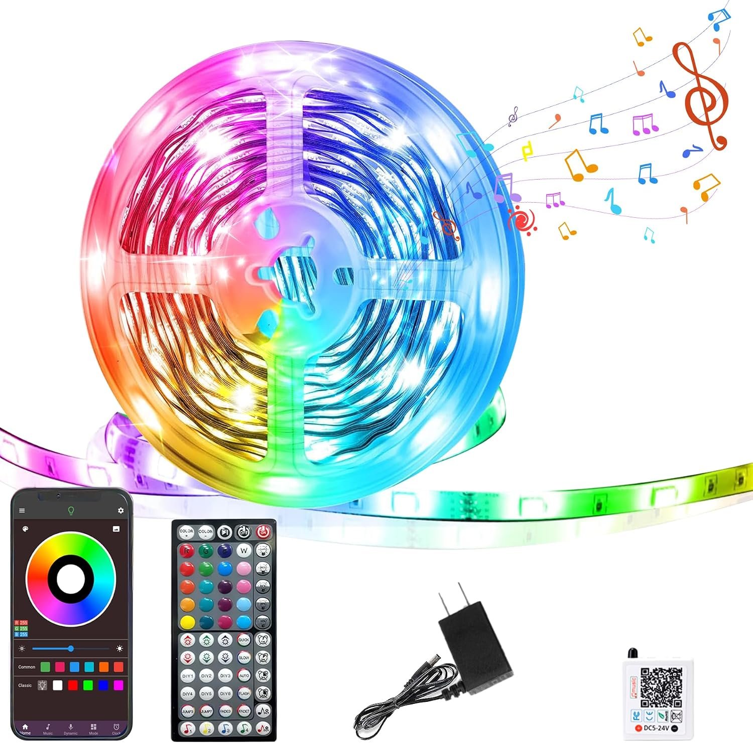 GANZQH 50FT RGB Led Lights for Bedroom with Remote & App Control Music Sync | 1*50FT Music Sync Dimmable Led Light Strip, Led Strip Lights Color Changing Led lights for Room Decor Ambient Lighting Indoor
