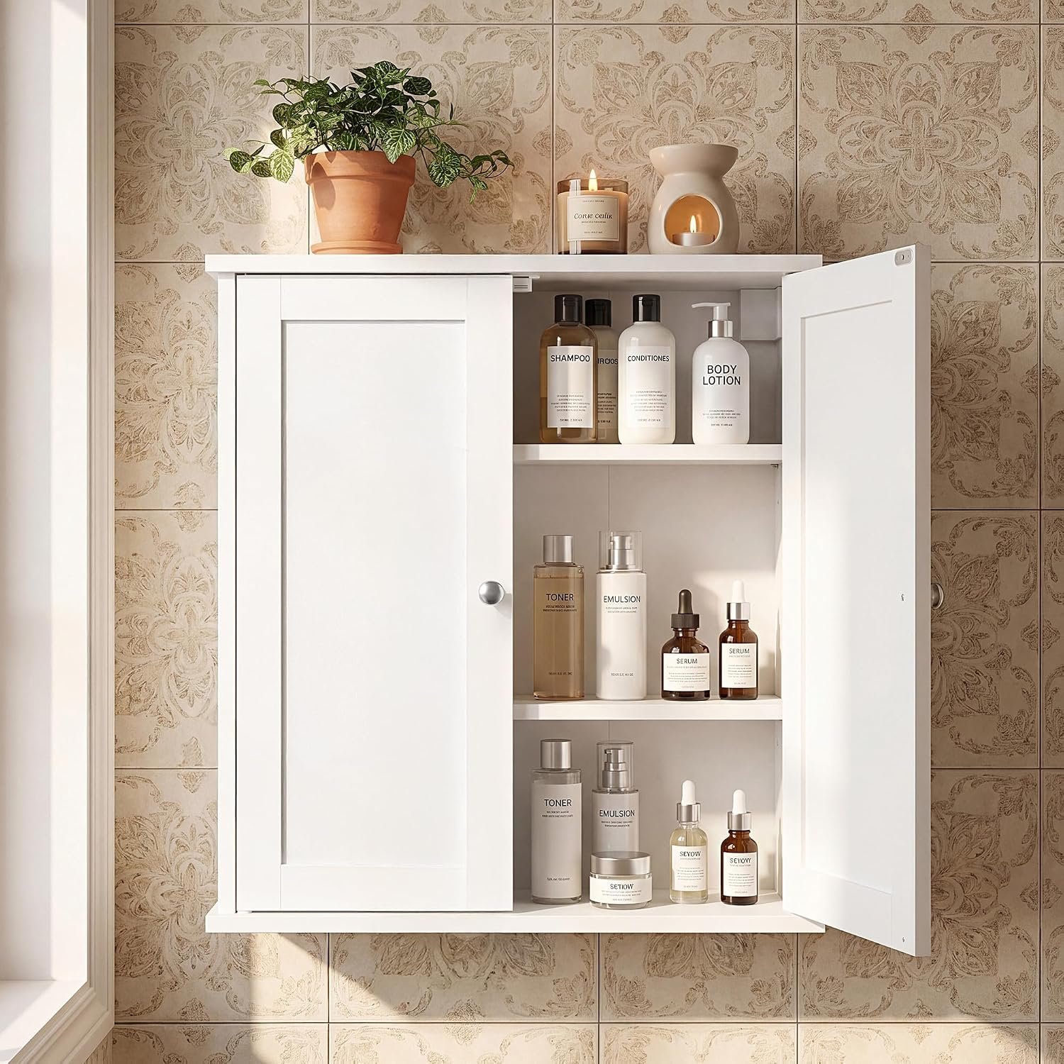 VASAGLE SIREN Collection Bathroom Wall Cabinet, Hanging Storage | Bathroom storage cabinet, for medicines, farmhouse, 2 adjustable shelves, 7.9 x 22 x 23.6 Inches