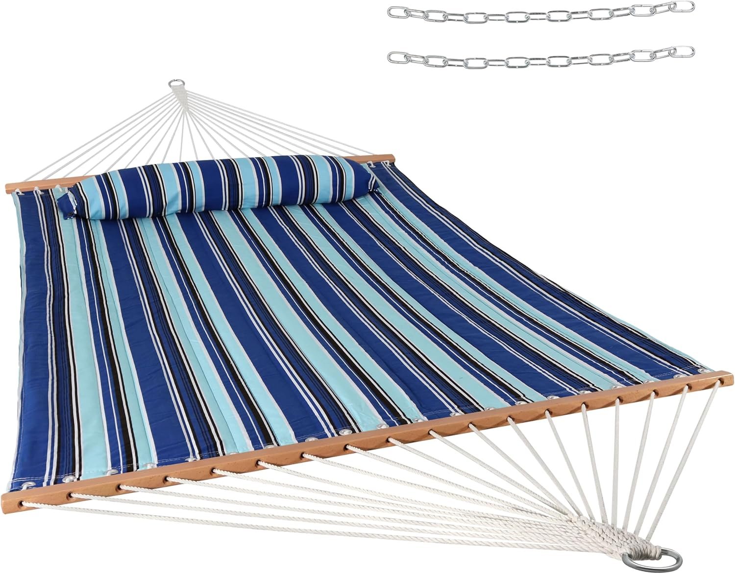 Sunnydaze Quilted Double Hammock for Outside with Pillow, 450 lb Capacity | Catalina Beach, 74″ x 55″ Bed, 2-Person Hammock without Stand, Large Heavy-Duty Outdoor Hammock for Backyard or Patio