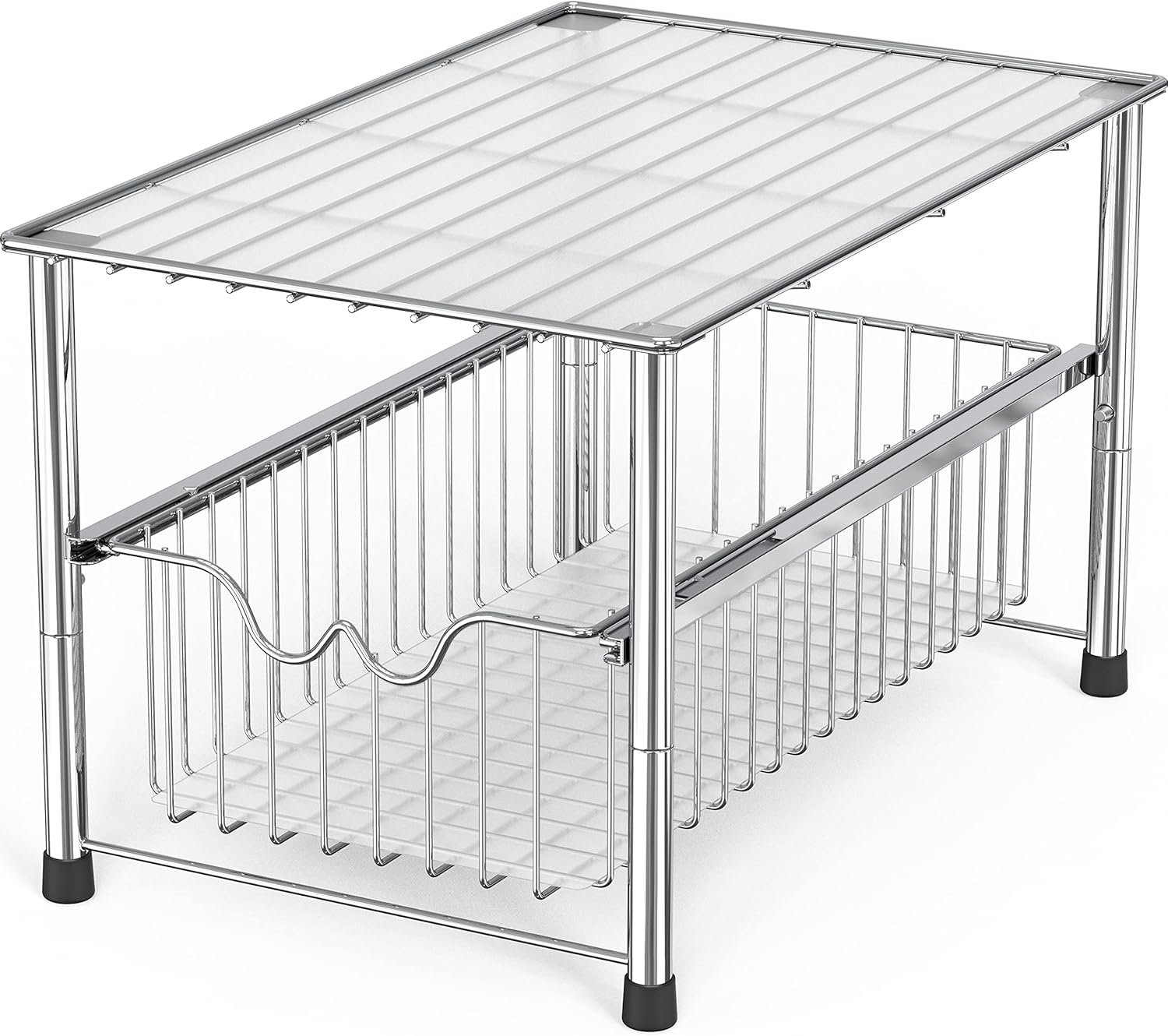 Deco Brothers Stackable Under Sink Organizer with Sliding Basket, Chrome