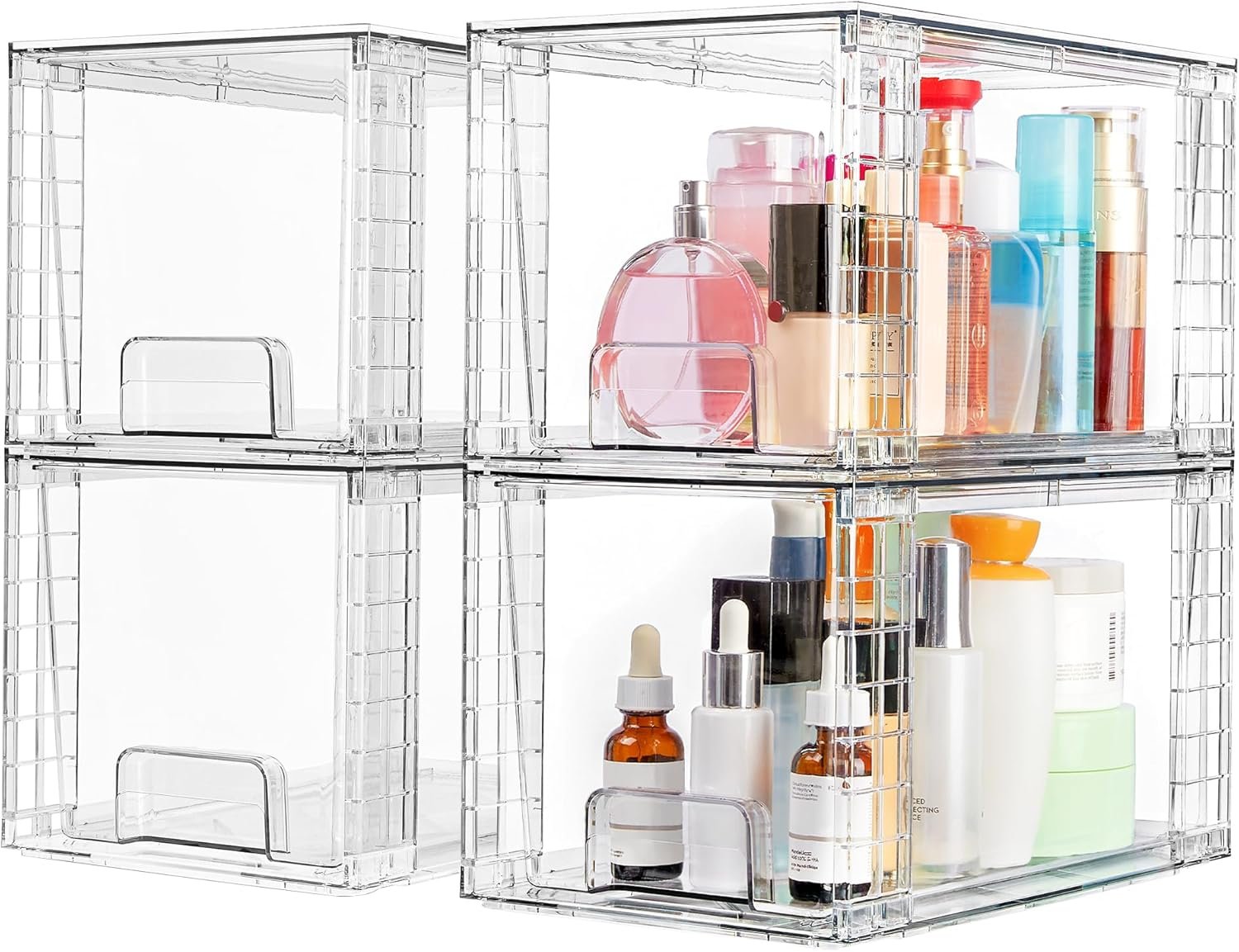 Vtopmart 4 Pack Large Stackable Storage Drawers, Clear | Easily Assemble Bathroom Closet Undersink Organizers and Storage Kitchen Cabinets,Pantry,Makeup,Medicine Organization