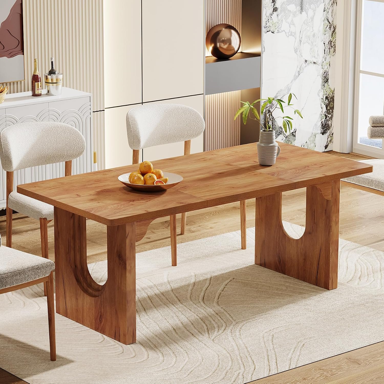 Tribesigns Modern Dining Table for 6 to 8 People, 71″ Large Kitchen Dining Table with Wood Pedestal Base, Rectangular Long Dinner Table for Kitchen, Dining Room, Living Room, Rustic Brown