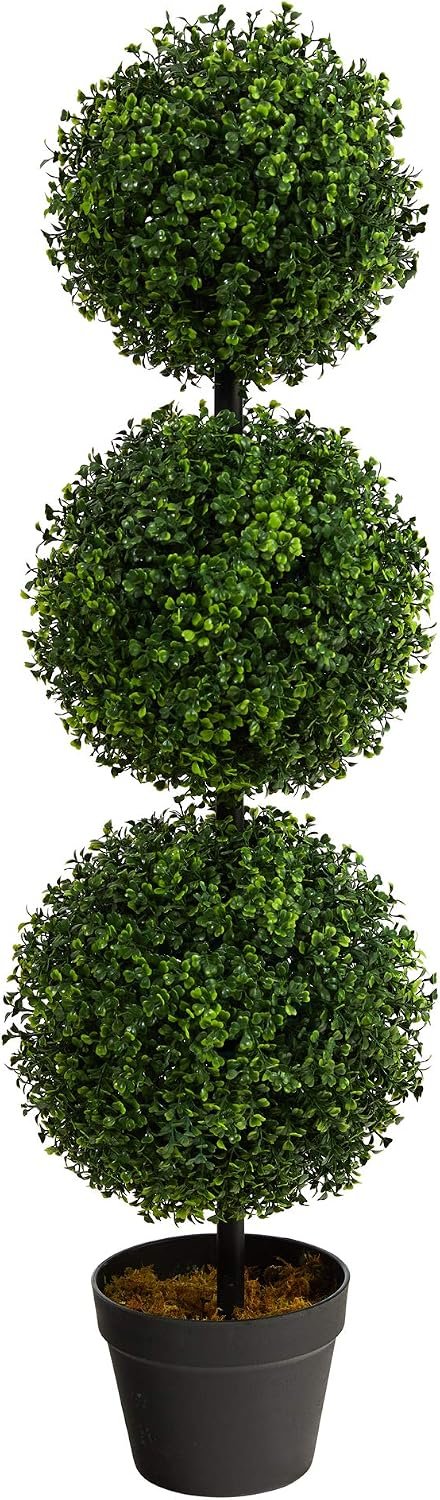 Nearly Natural 36 in Artificial Triple Ball Boxwood Topiary Tree with Pot | For Indoor or Outdoor Use, Realistic Faux Greenery, Home Patio and Office Decor, Low-Maintenance