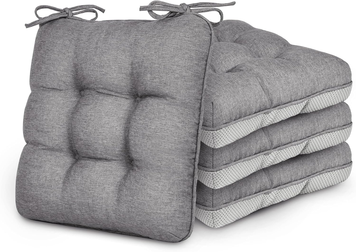 Love’s cabin Memory Foam Chair Cushions Set of 4, 15.5 Inch, Grey | 15.5″x15.5″x3.5″, Indoor & Outdoor Chair Seat Pads with Non-slip Bottom and Ties, for Dining, Kitchen, Office and Patio Chair