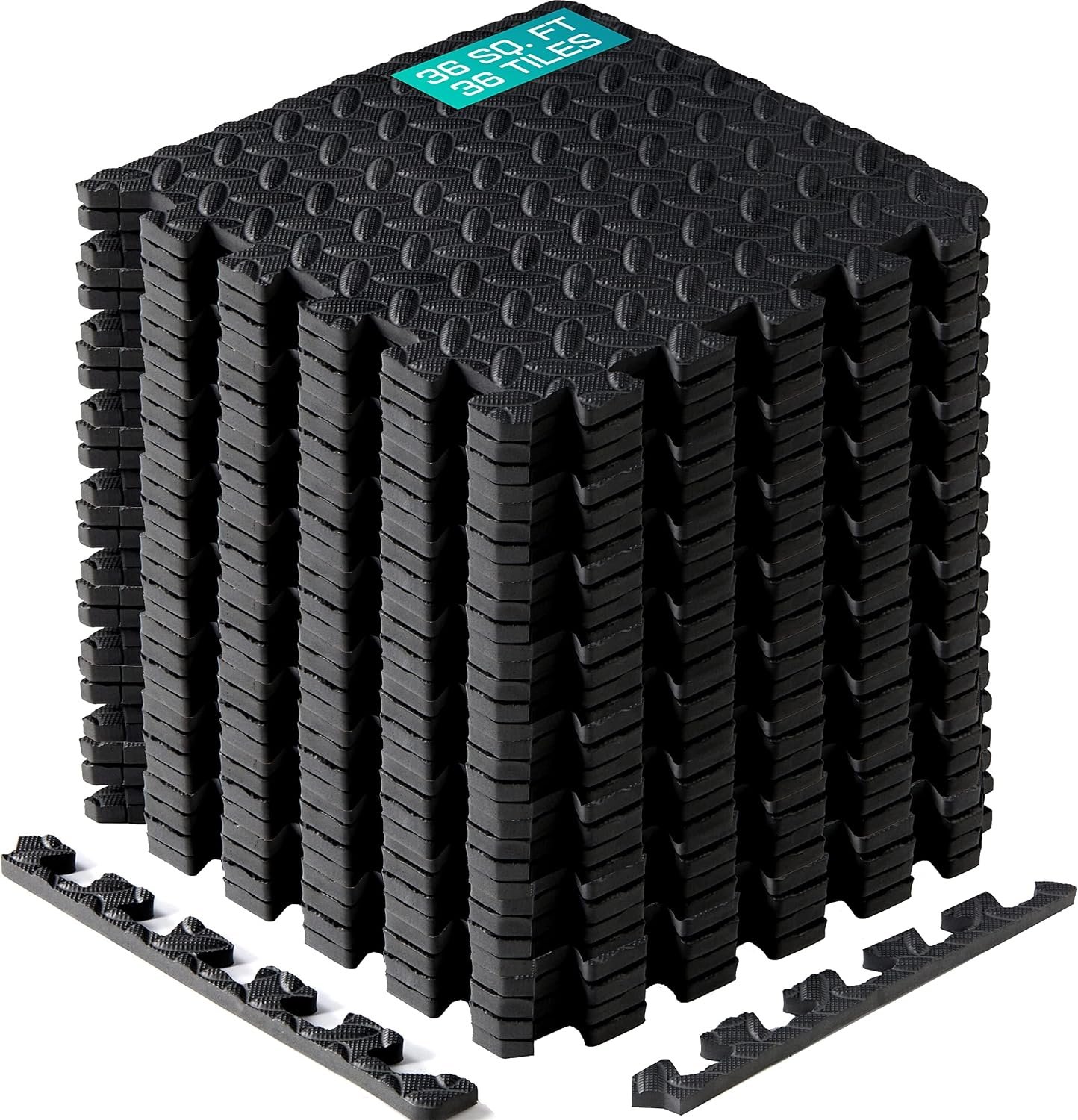 Yes4All Interlocking Exercise Foam Mats with Border – Interlocking Floor Mats for Gym Equipment – Eva Interlocking Floor Tiles – 36 Square Feet (36 Tiles) – Black