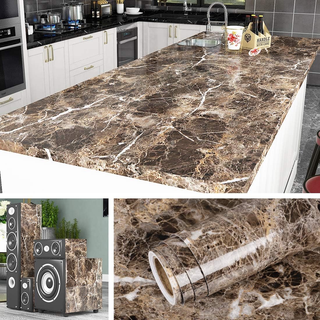 Livelynine Self Adhesive Wallpaper for Kitchen Counter Top Covers Marble Contact Paper Peel and Stick Countertops Waterproof Desk Cover Cabinet Vinyl Countertop Wrap Renter Friendly Laminate 15.8×78.8