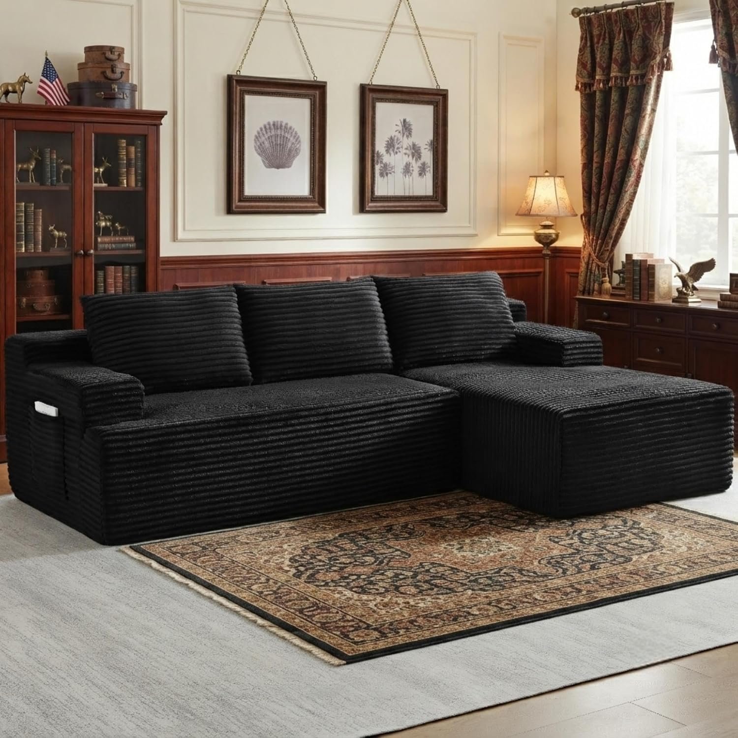96″ L Shaped Sectional Sofa Boneless Cloud Couch for Living Room – Corduroy Memory Foam Modular Sofa Compression Couches with Deep Seat for Living Room Bedroom, No Assembly