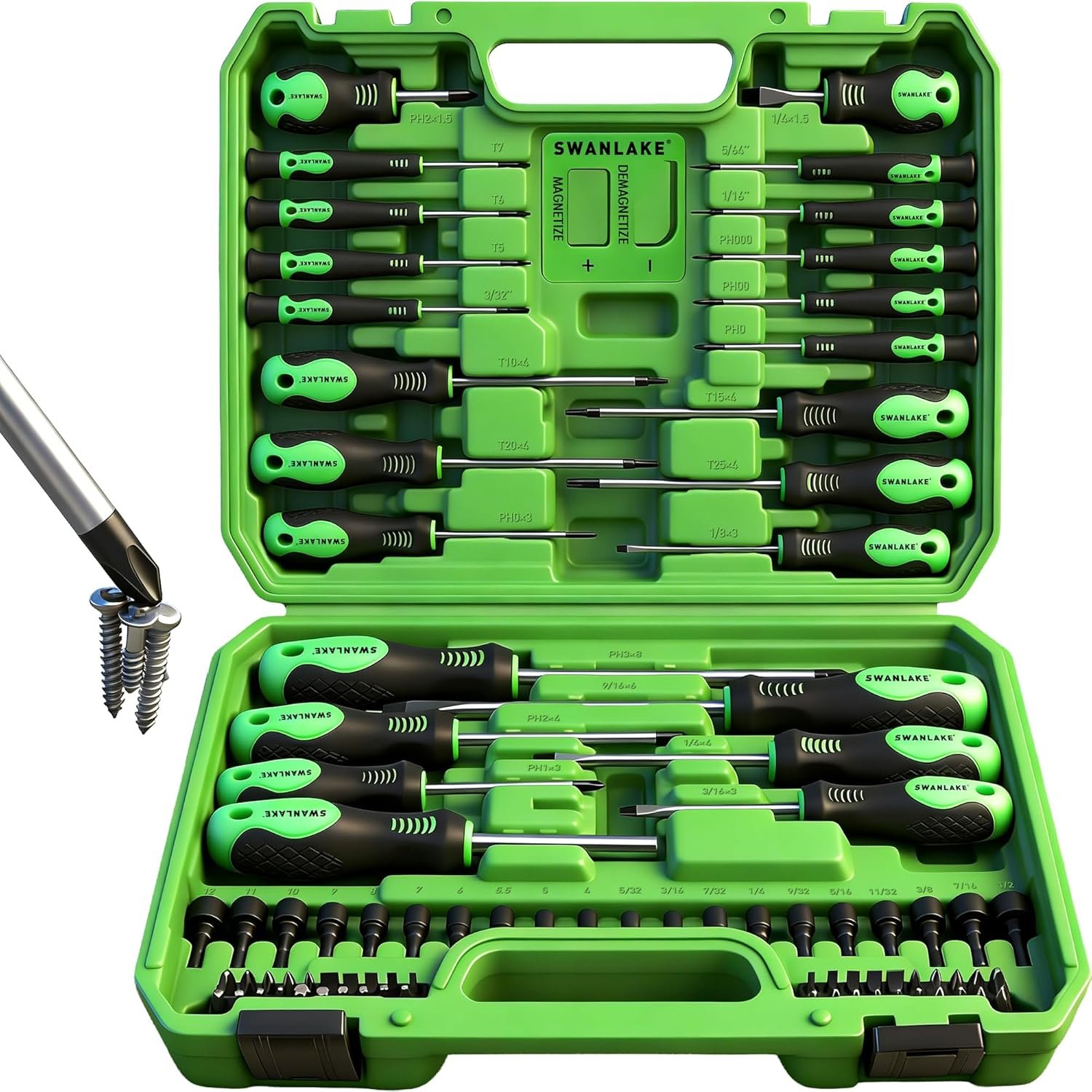 SWANLAKE 86PCS Magnetic Screwdriver Set,Includes Slotted/Phillips/Torx Mini Precision Screwdriver, Replaceable Screwdriver Bits and nut drivers With Sturdy tool box
