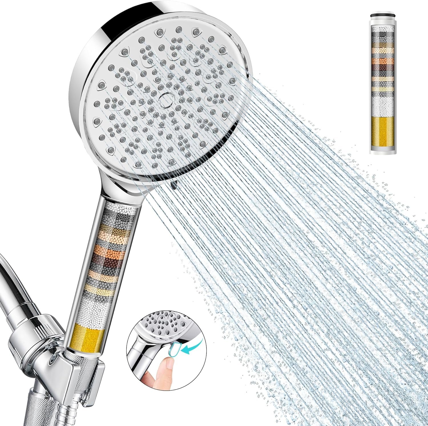 Cobbe Filtered Shower Head with Handheld, Water Softener for Hard Water | High Pressure 6 Spray Mode Shower Head with Filters – Remove Chlorine and Harmful Substances – Reduces Dry Itchy Skin, Chrome