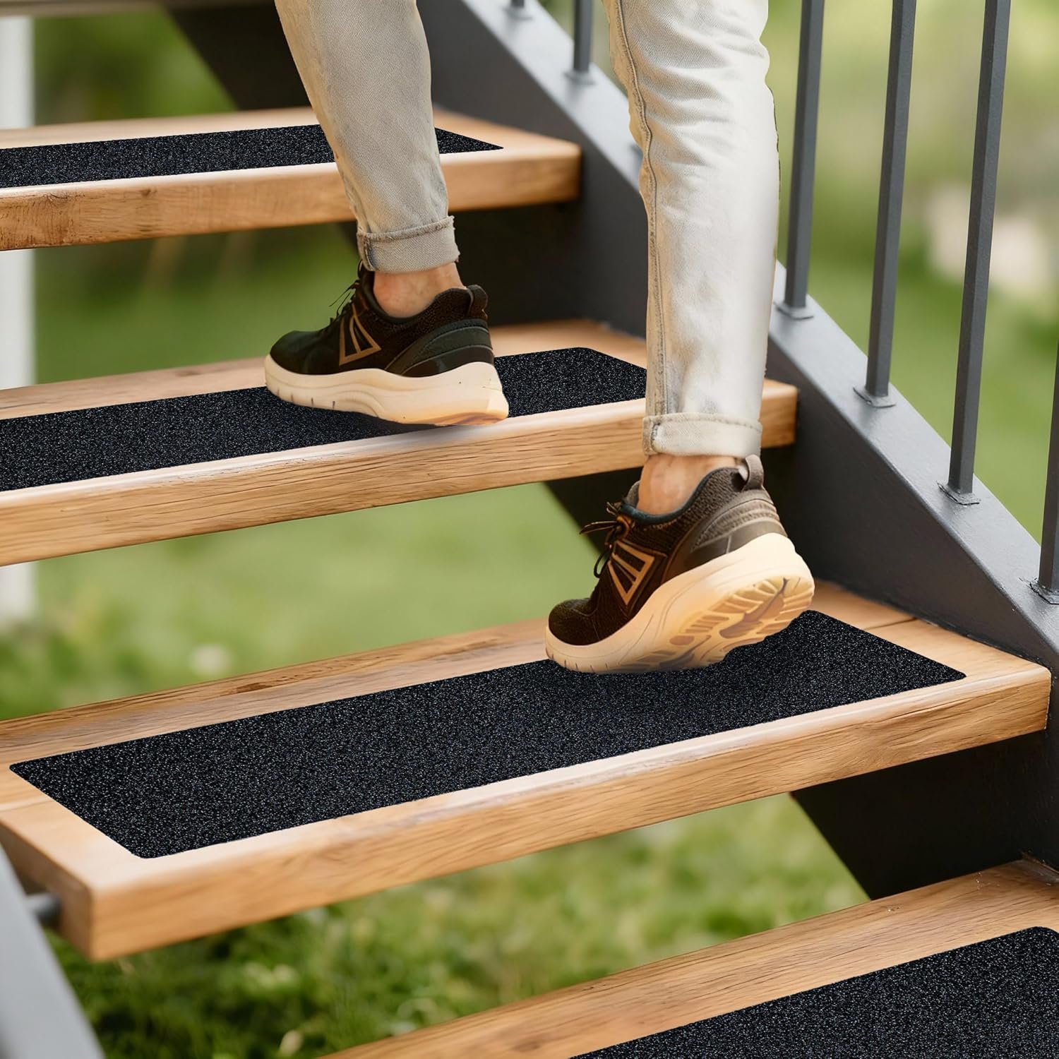 LifeGrip Outdoor Stair Treads Non-Slip 12 Pack, 6″x32″ Waterproof Grip Tape for Wooden Steps, Deck, Porch – 80-Grit Adhesive Strips for Dogs, Kids & Elderly Safety